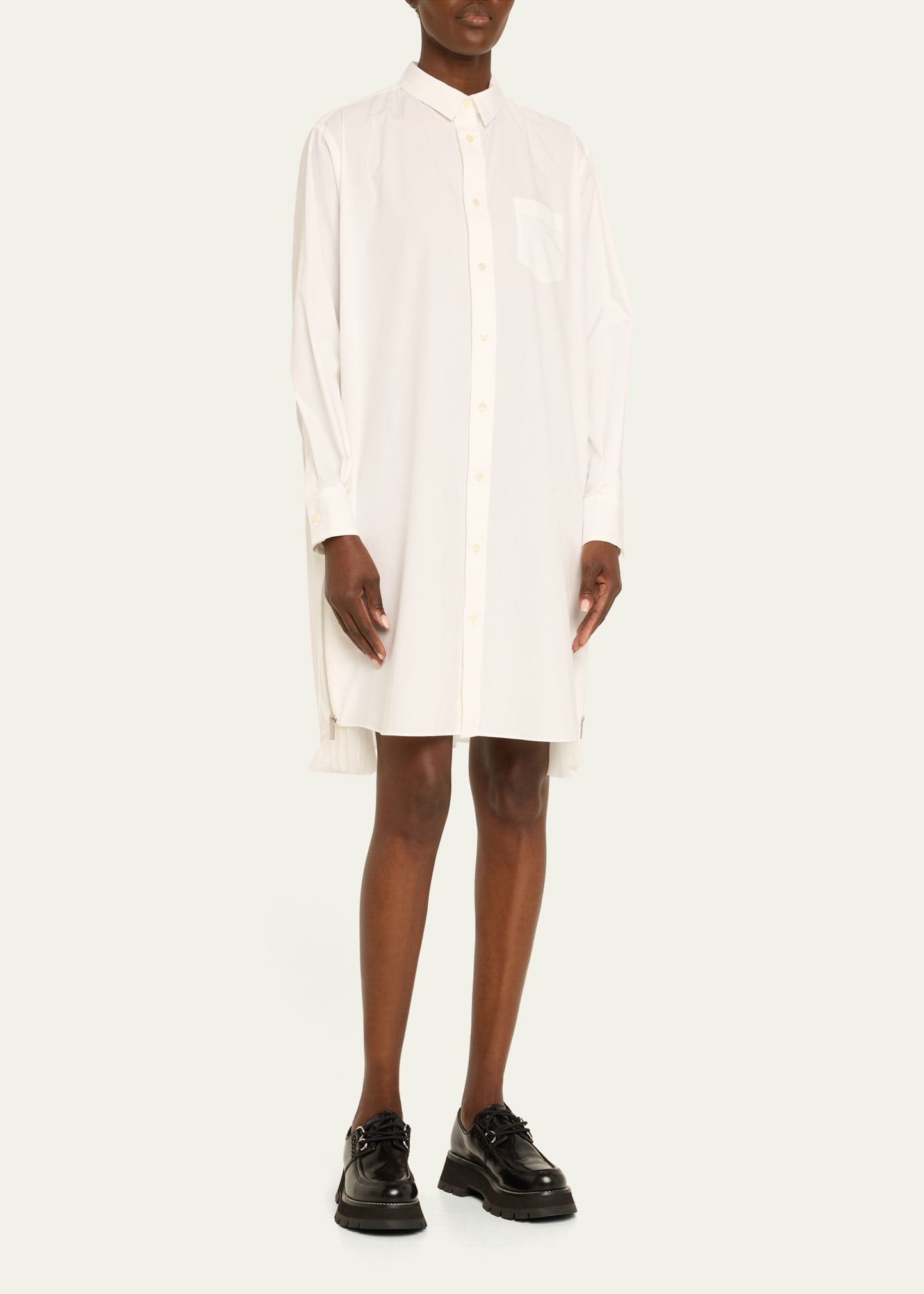 Pleated-Side Long Button-Front Shirtdress - 4