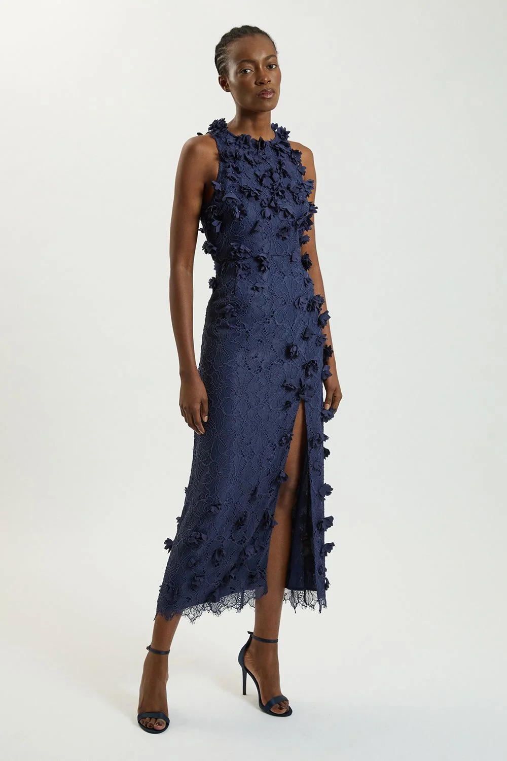 Petite Petal Applique Lace Woven Midi Dress - 1