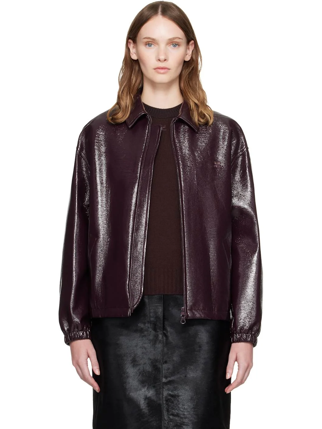 Burgundy Vinyl Bomber Jacket - 1