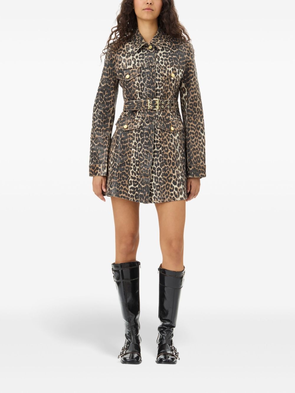 leopard-print denim dress - 2