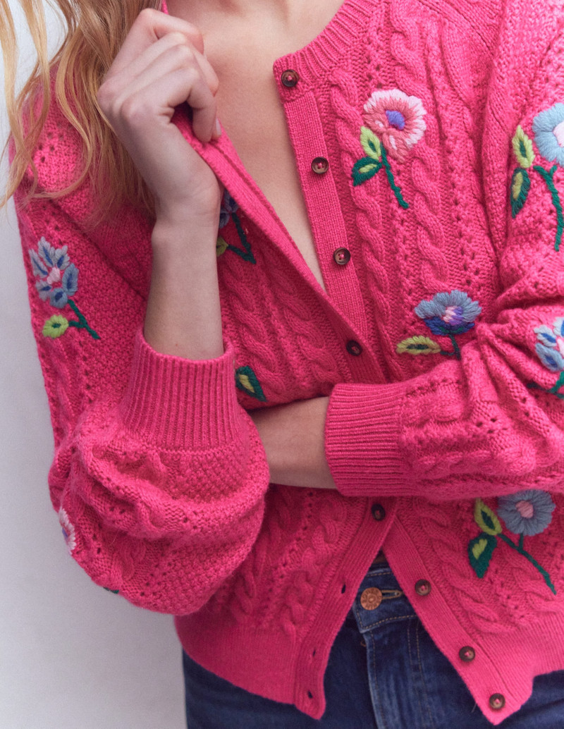 Liv Embroidered Cable Cardigan-Pink Peony 3