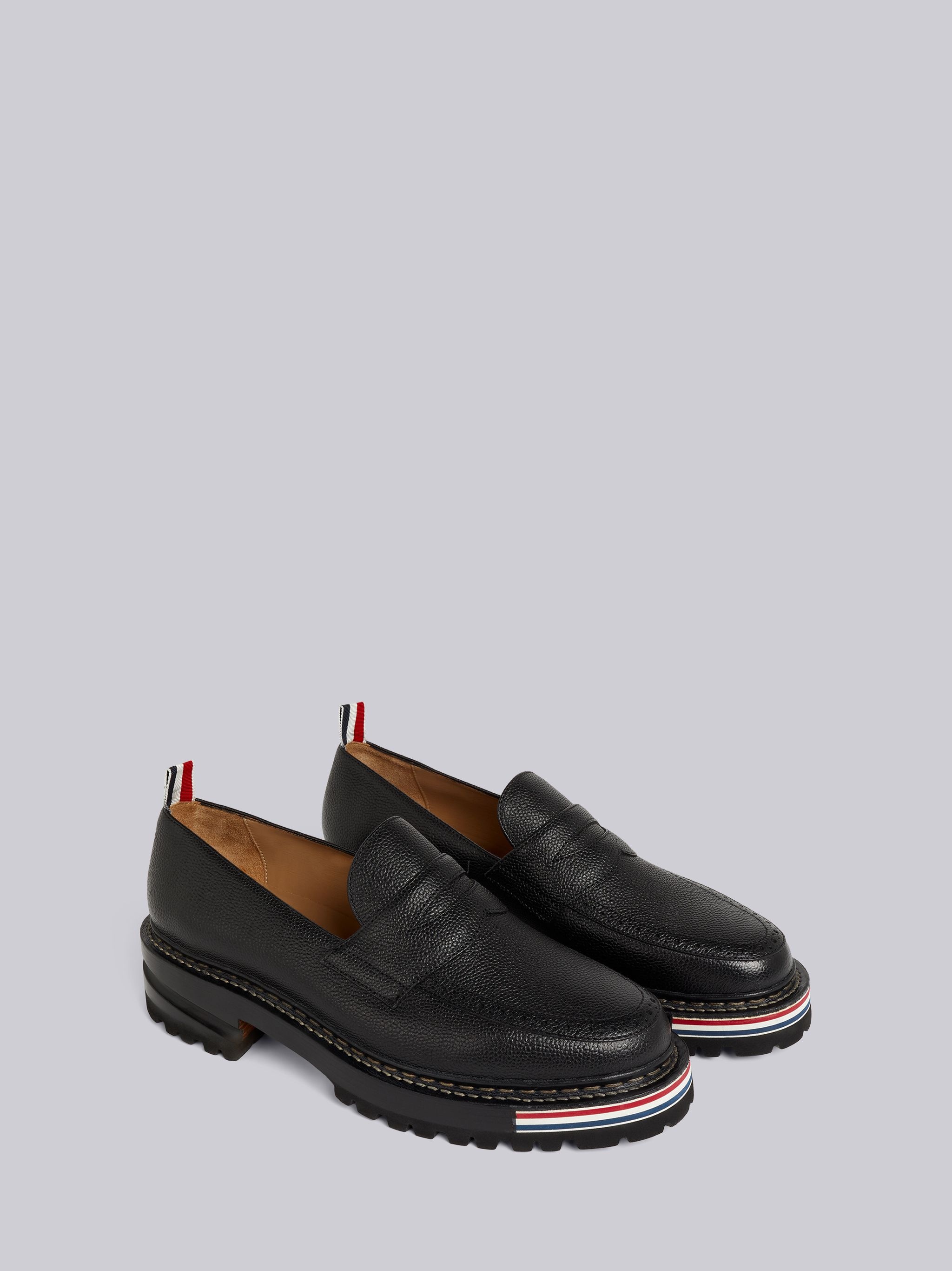 Black Pebbled Calfskin Hiking Sole Penny Loafer - 3