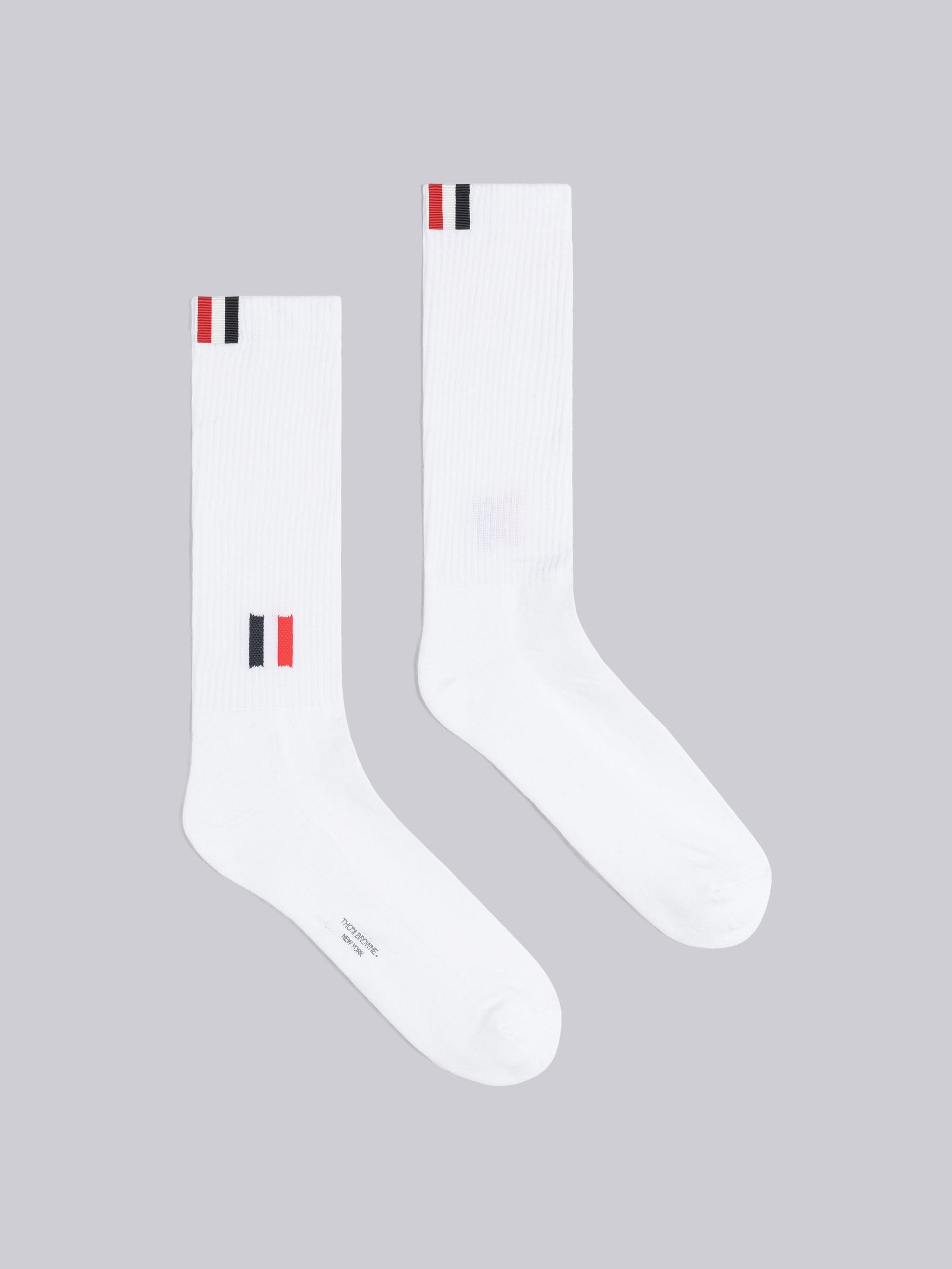 Cotton Intarsia Stripe Athletic Mid Calf Socks - 1