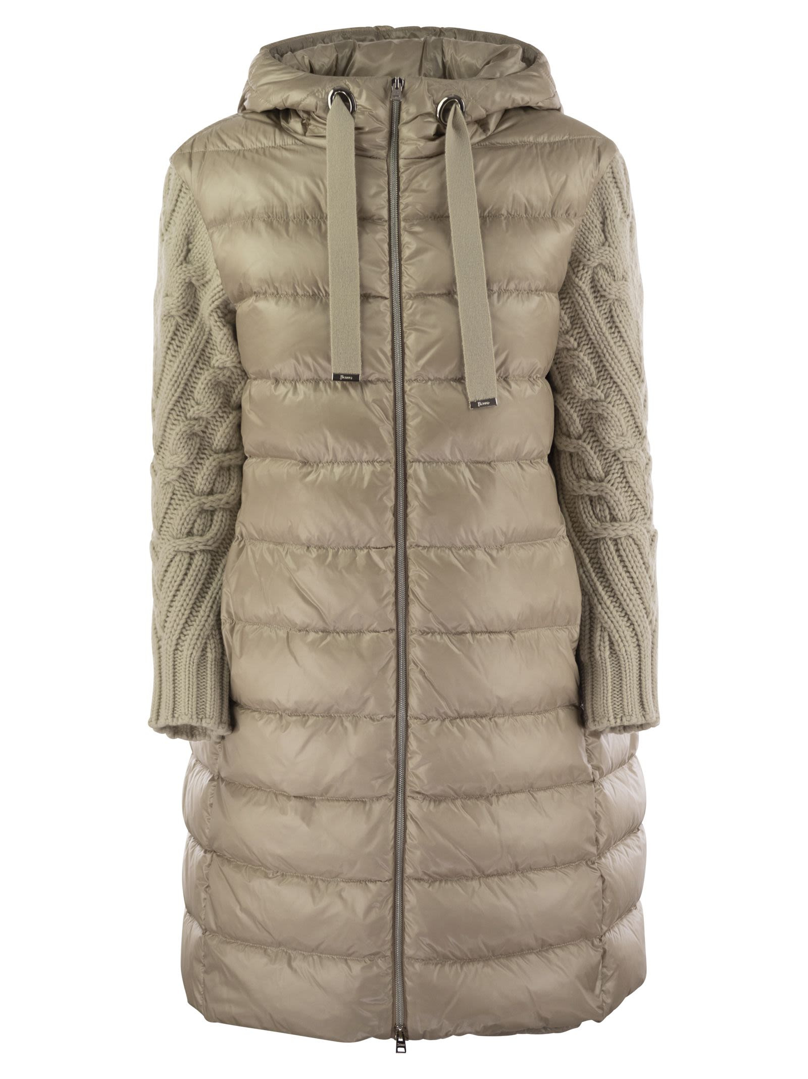 Herno Women Long Down Jacket With Wool Sleeves - 1