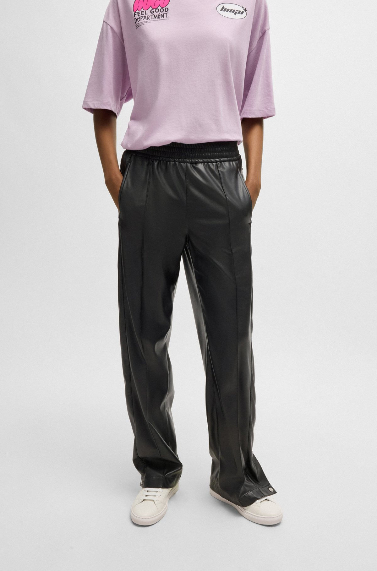 STRAIGHT-LEG TROUSERS IN FAUX LEATHER WITH PRESS-STUDS - 2