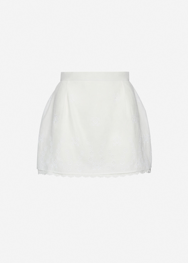 Embroidered cotton-linen mini skirt in white 1