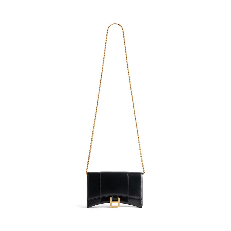 Women's Hourglass Wallet On Chain Box in Black 1