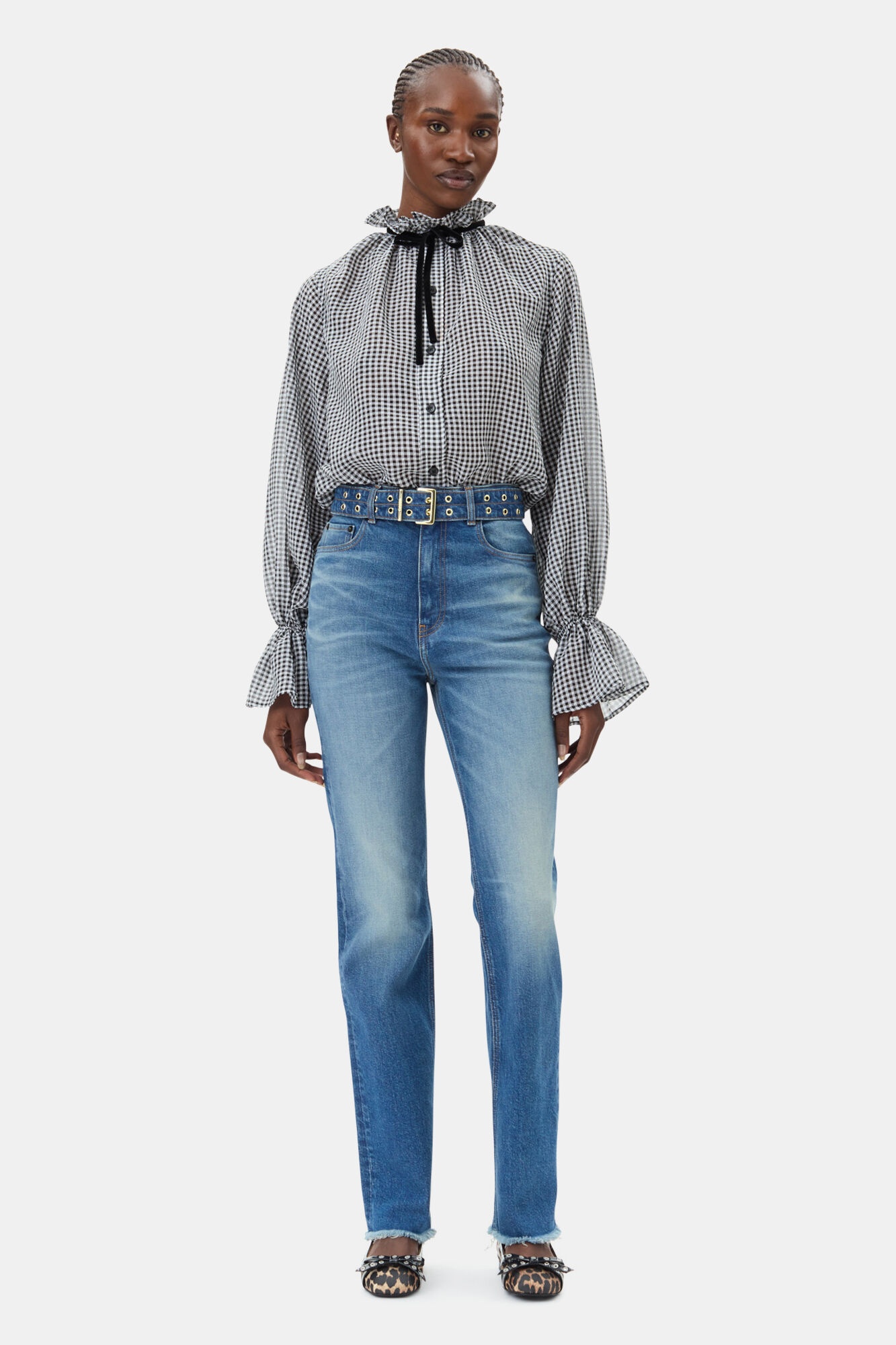 SHEER CHECK TIE STRING SHIRT - 3