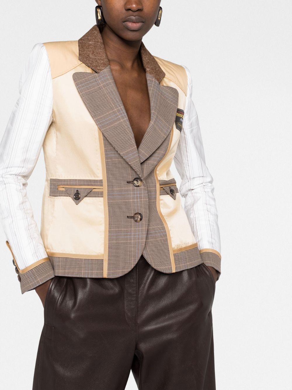 patchwork single-breasted blazer - 5