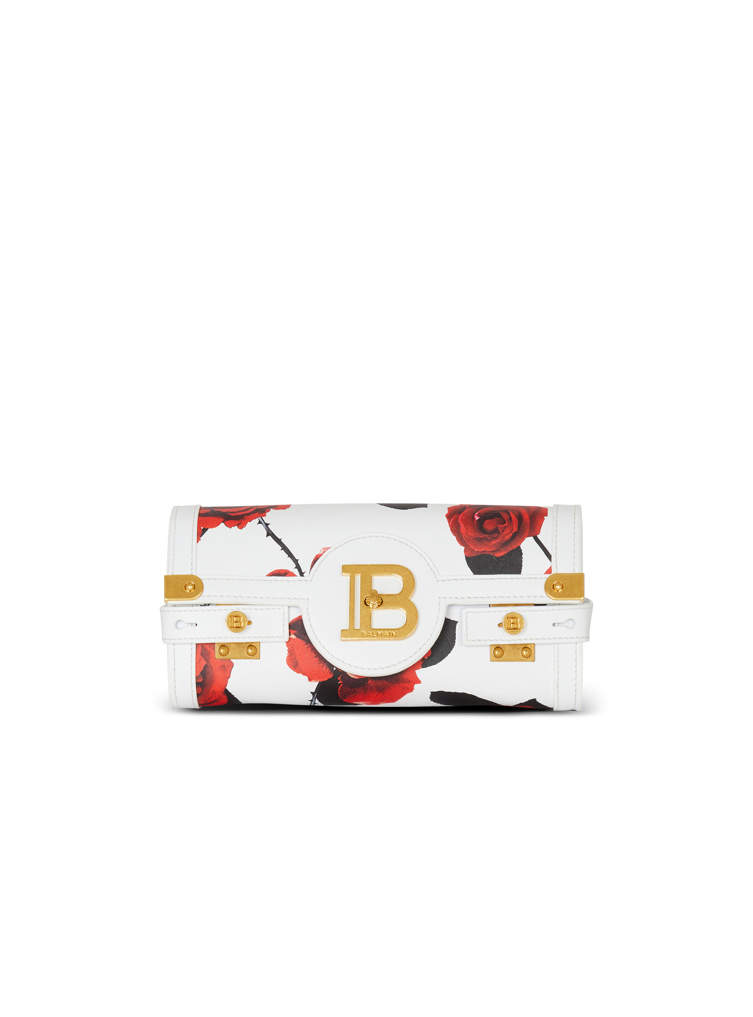 Calfskin B-Buzz Pouch 23 with a Roses print and embossed Grid motif - 1
