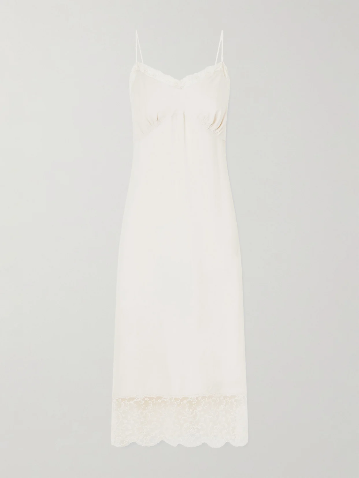 Lace-trimmed Crepe De Chine Midi Dress - 1