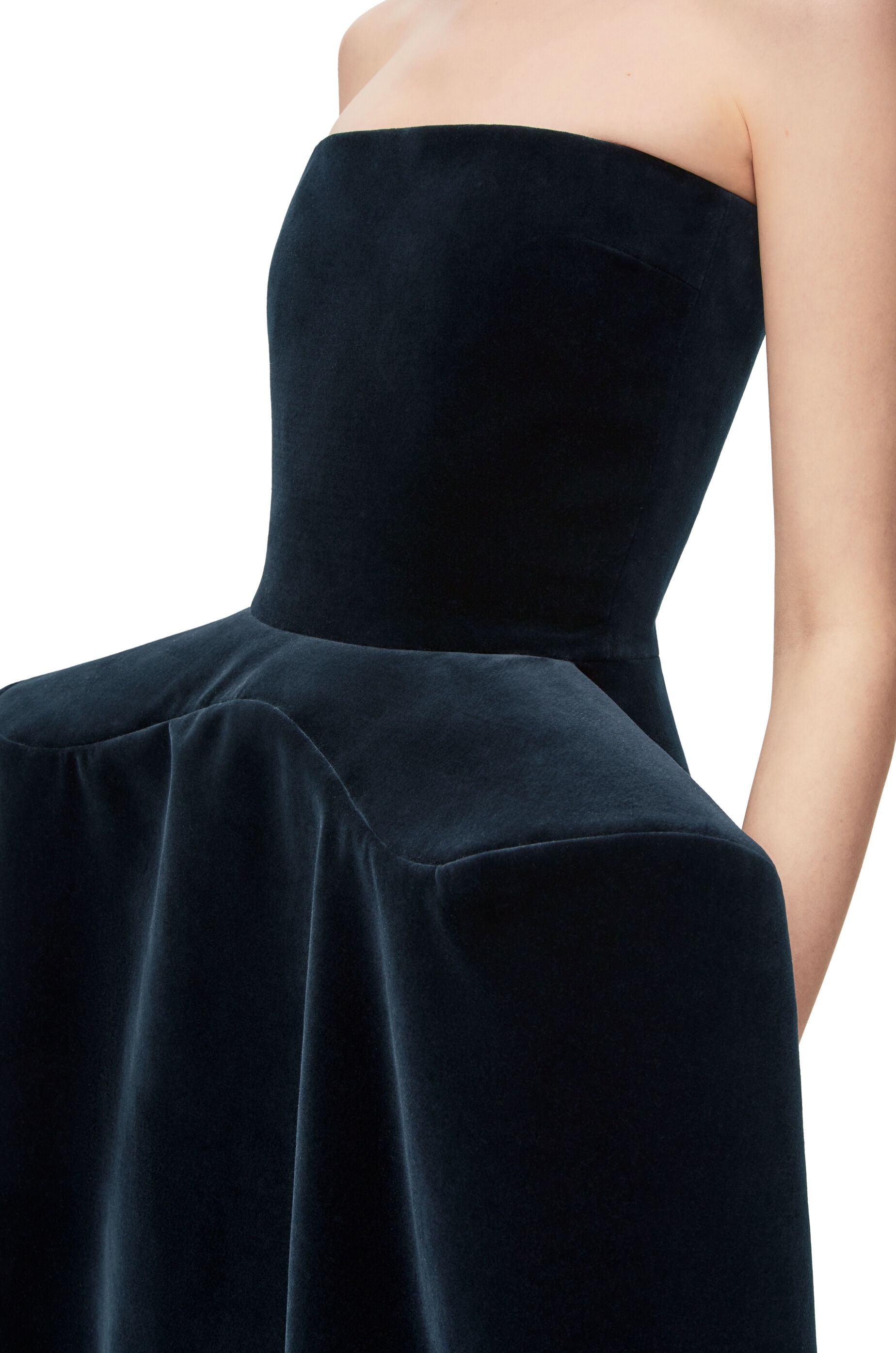 Peplum bustier dress in cotton velvet - 5