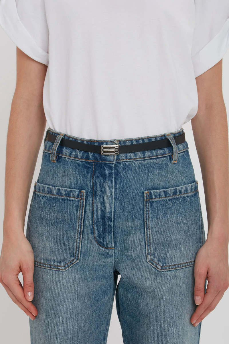 Victoria Beckham Silver Buckle Micro Frame Belt In Black Grained Leather outlook