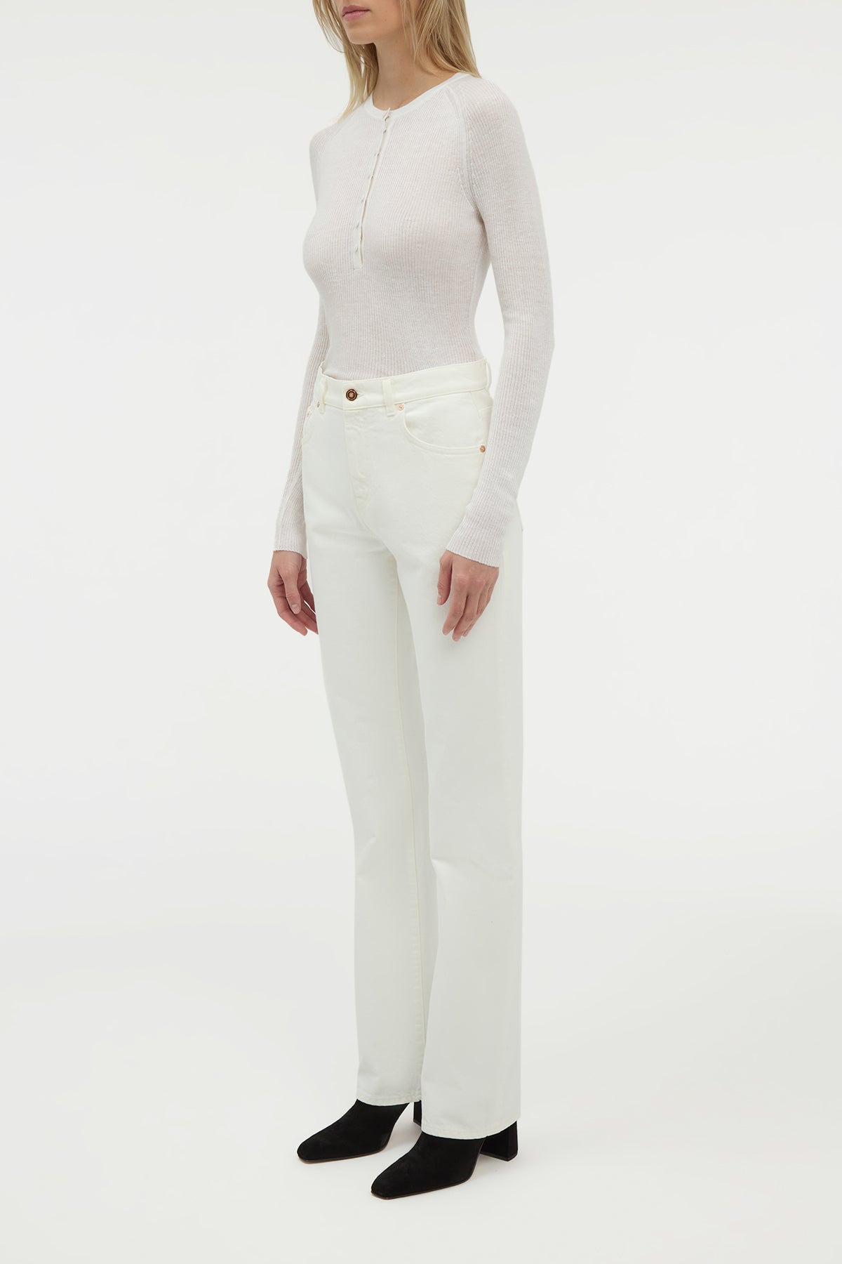 Anges Knit Henley in Ivory Cashmere Silk with Hemp - 4