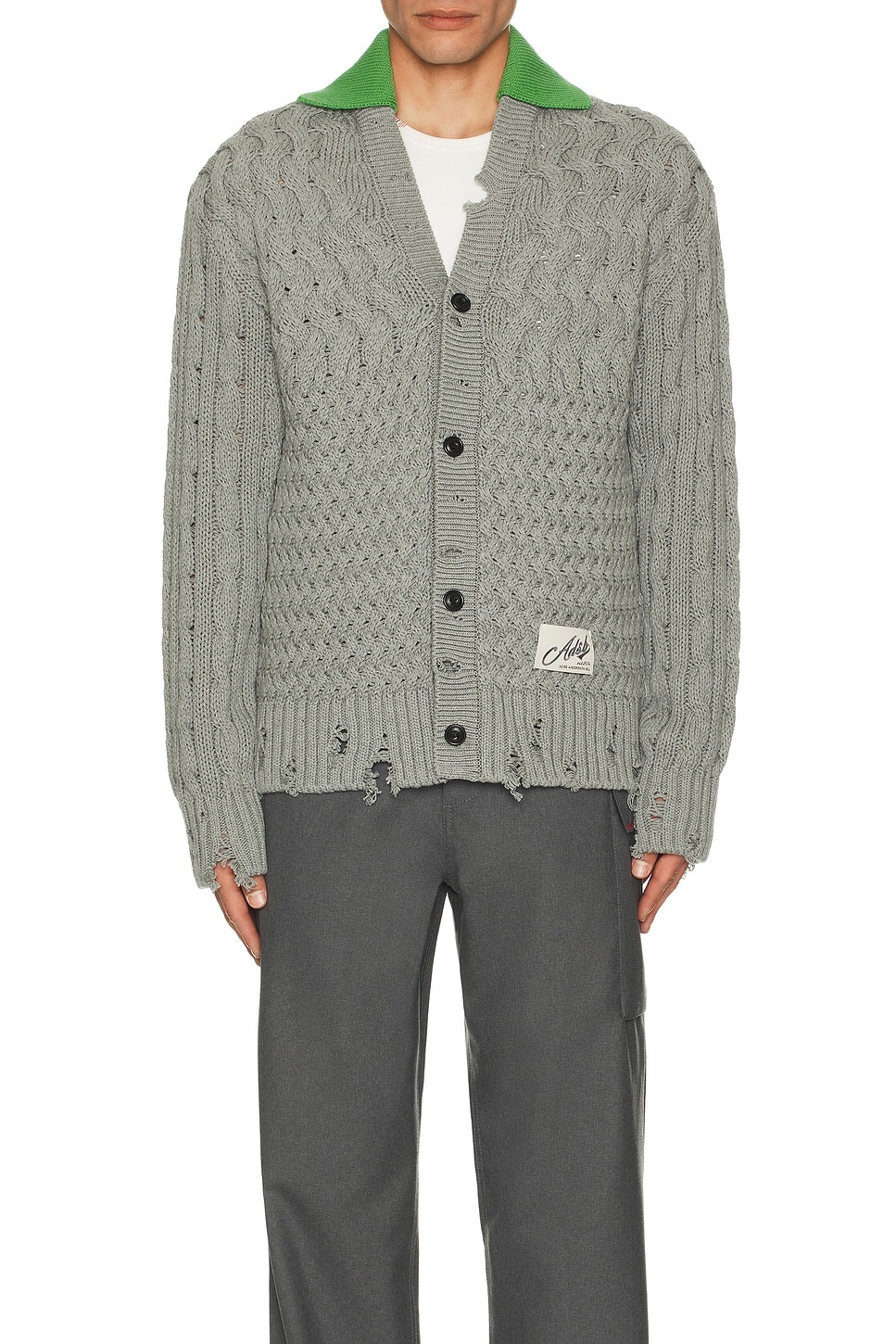 Green Collar V-Neck Cardigan - 4
