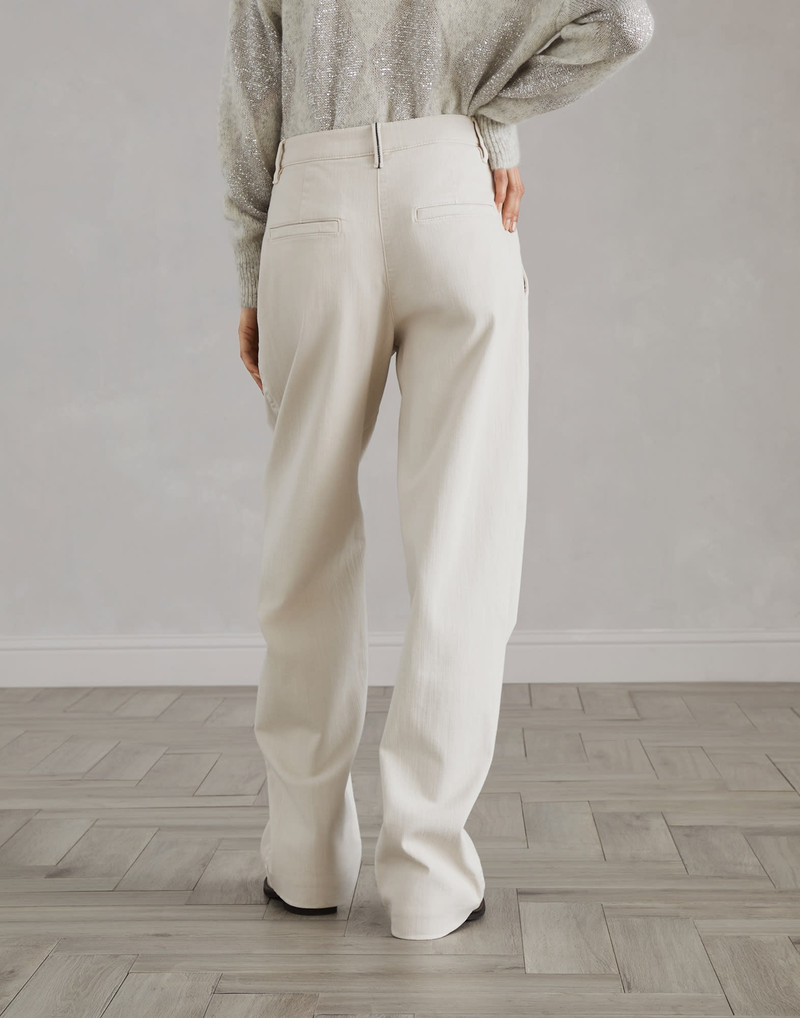 Brunello Cucinelli Stretch dyed denim loose straight trousers with monili outlook