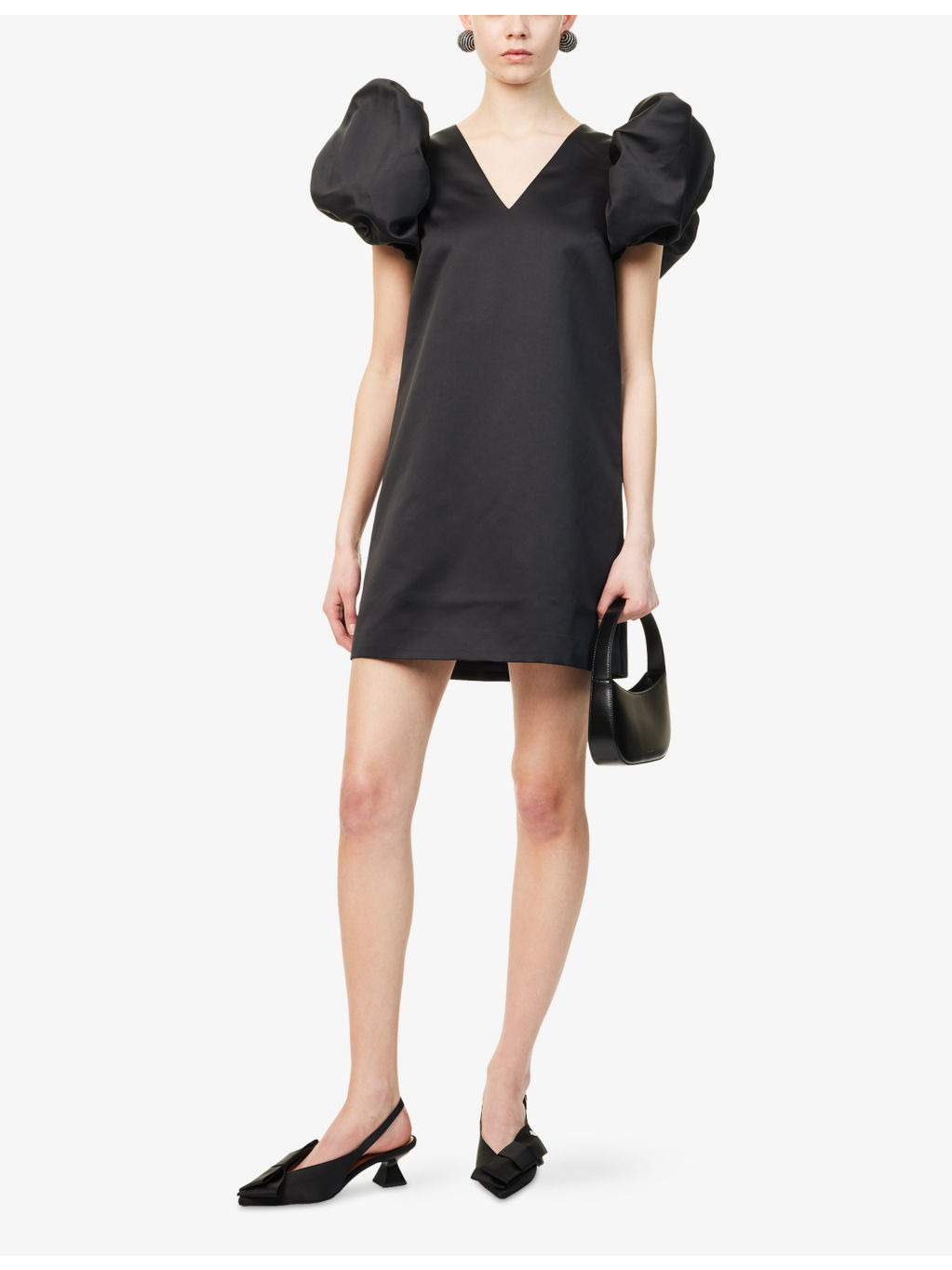 Puff-Sleeve A-line Satin Mini Dress - 2