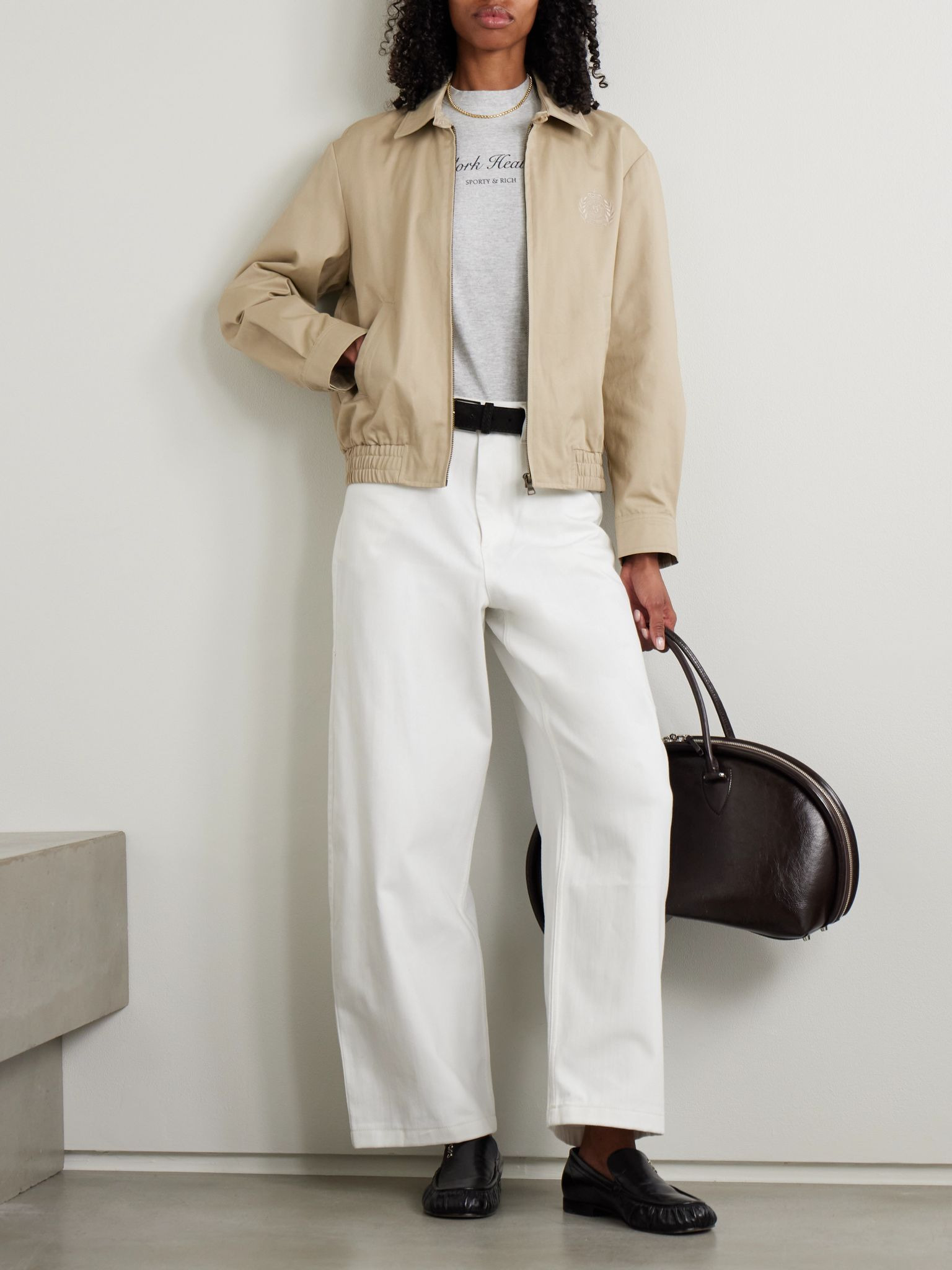 Prep H&W Crest embroidered cotton-twill jacket Cream - 2