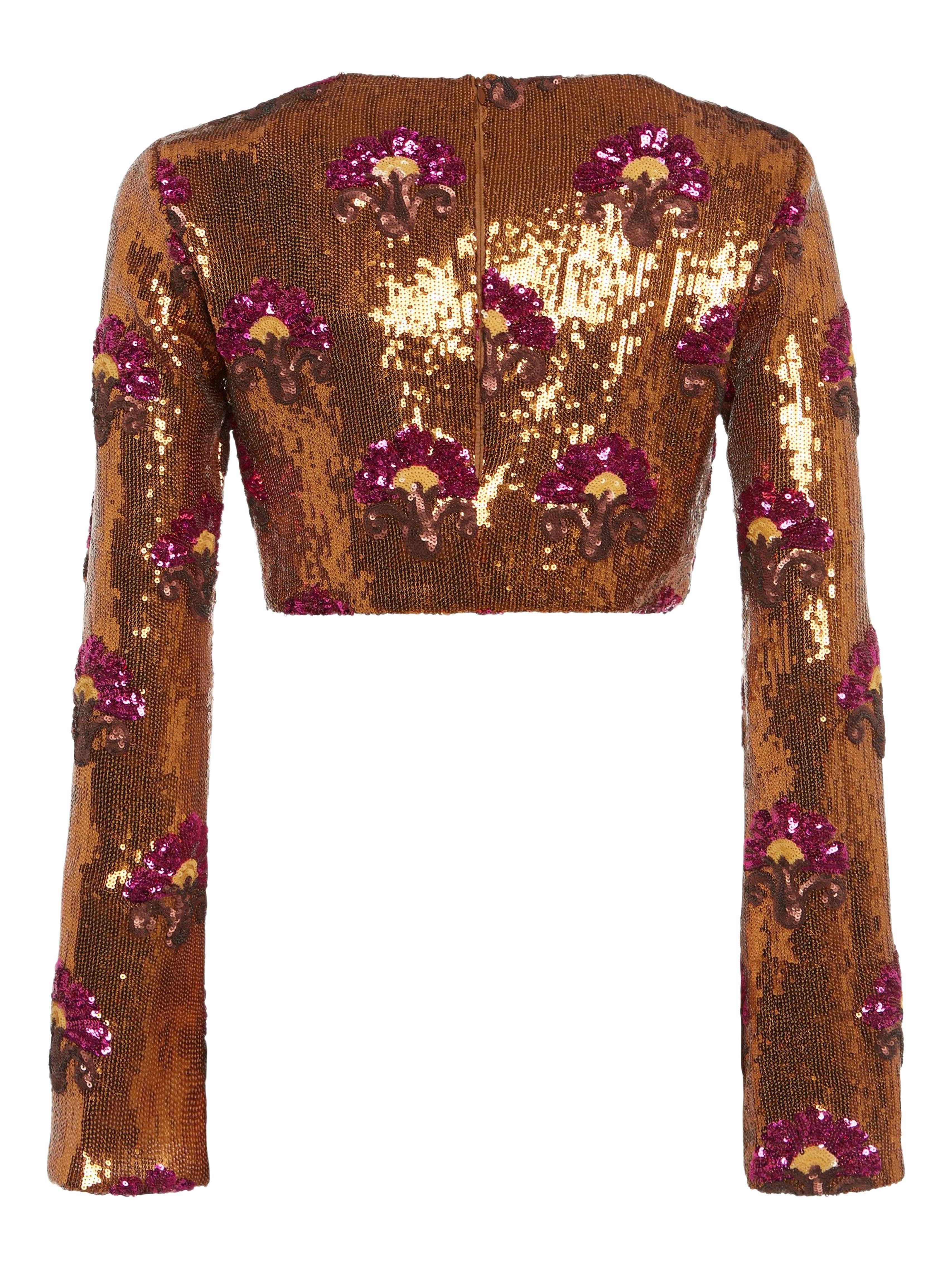 La DoubleJ Holly Crop Top Textured Sequins Rust at Nordstrom - 3