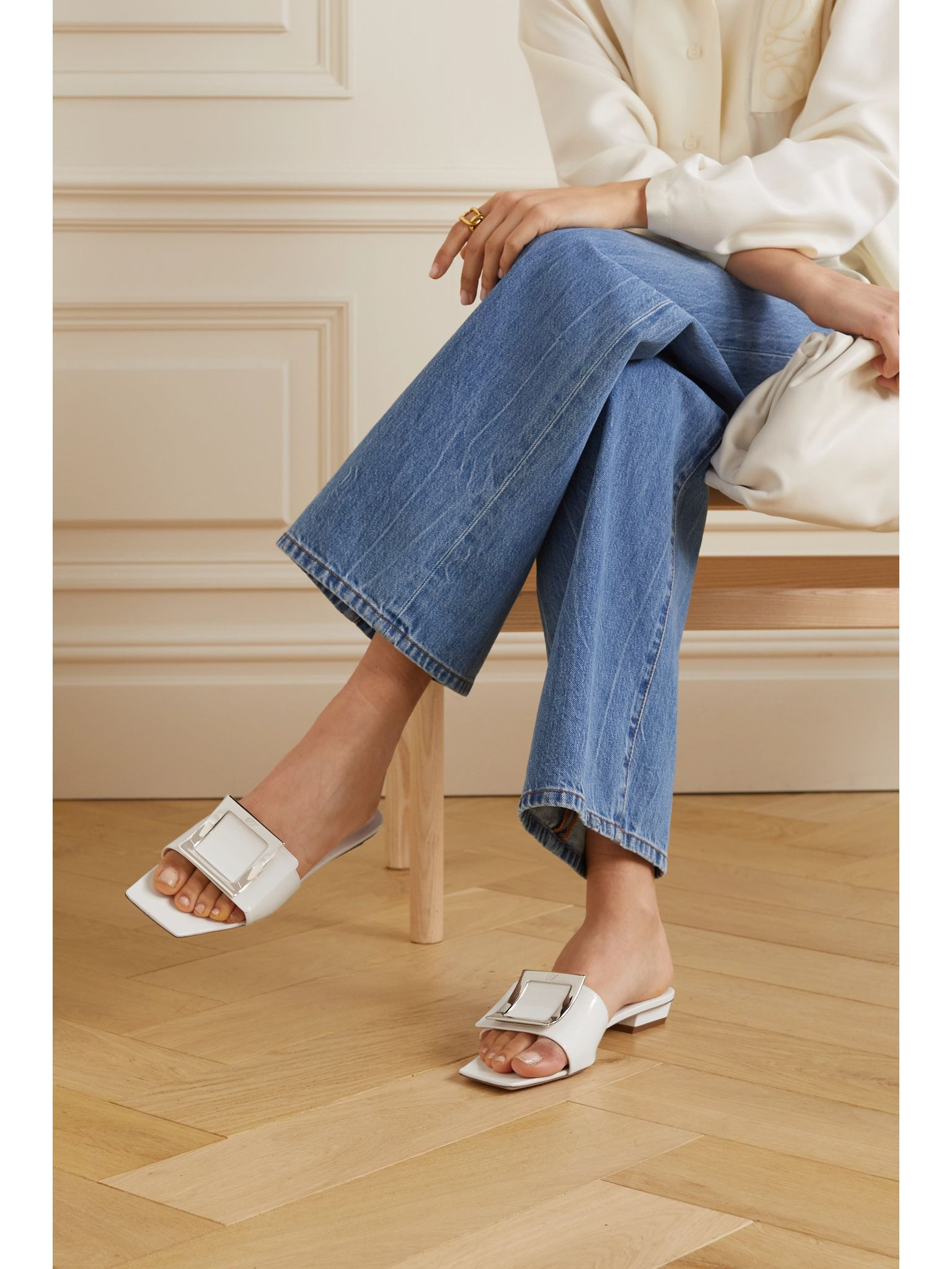 Belle Vivier embellished patent-leather mules White - 2