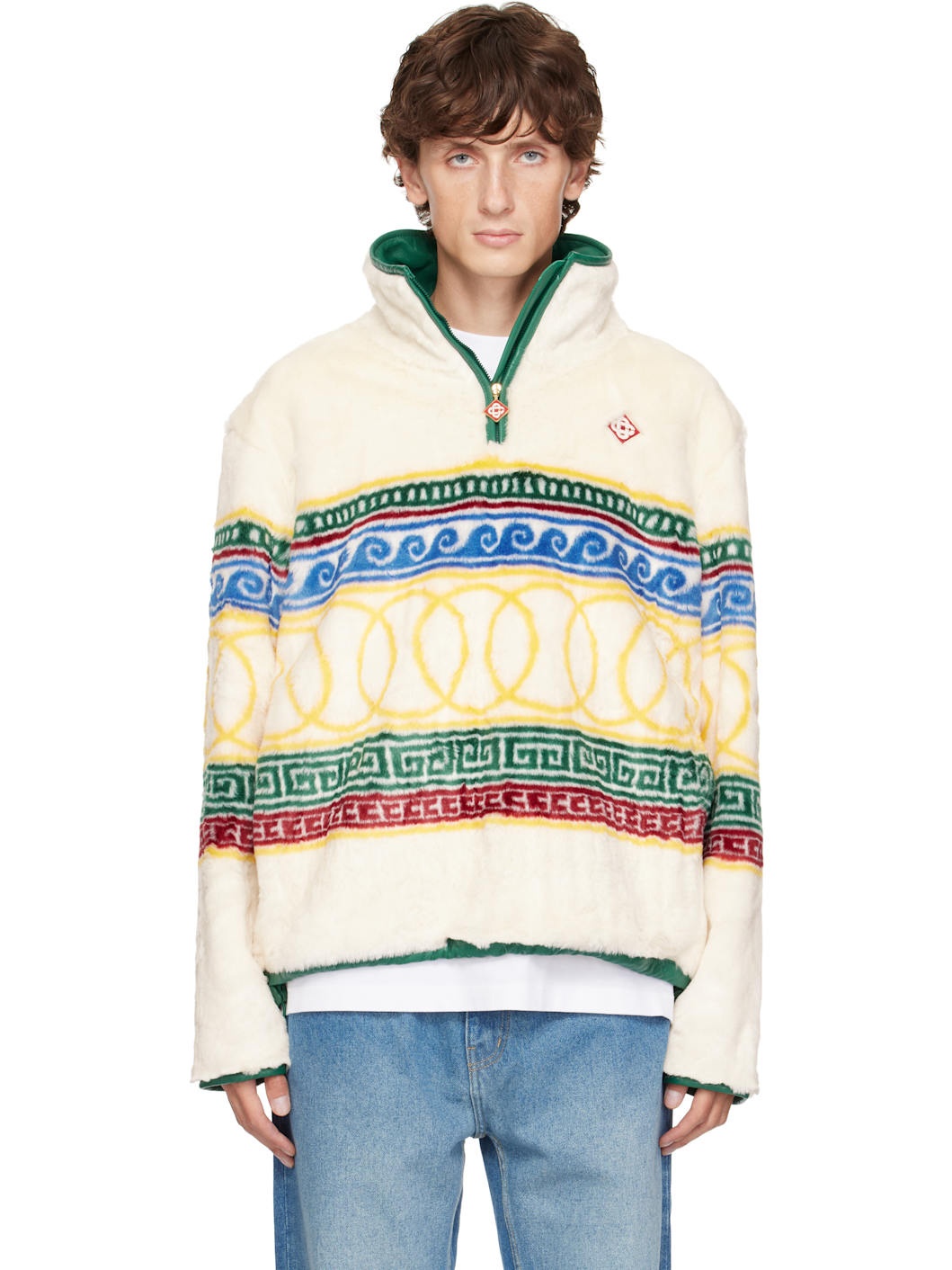 White 'Les Anneaux' Pullover Faux-Fur Jacket - 1