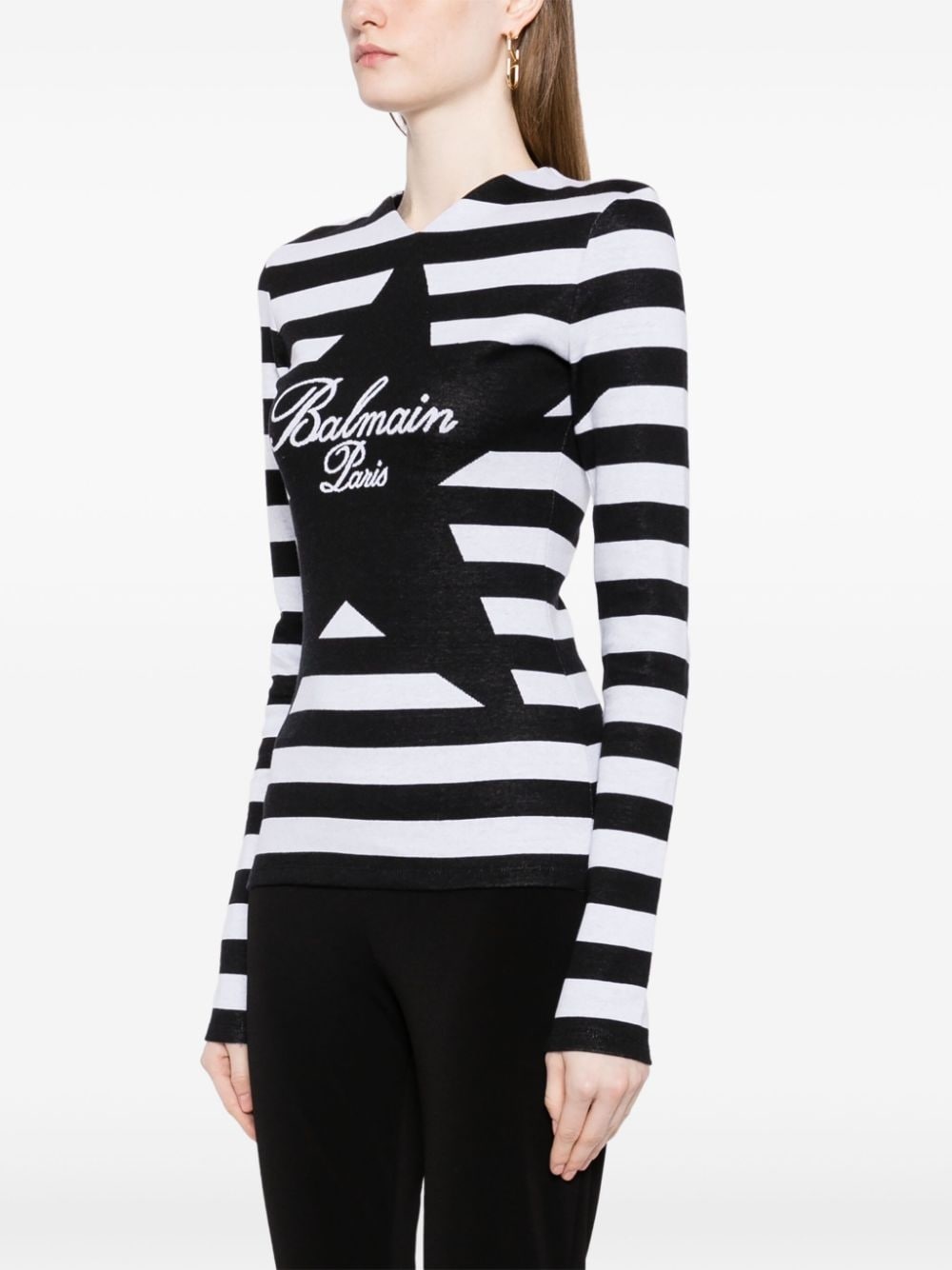 logo intarsia-knit striped cotton top - 3