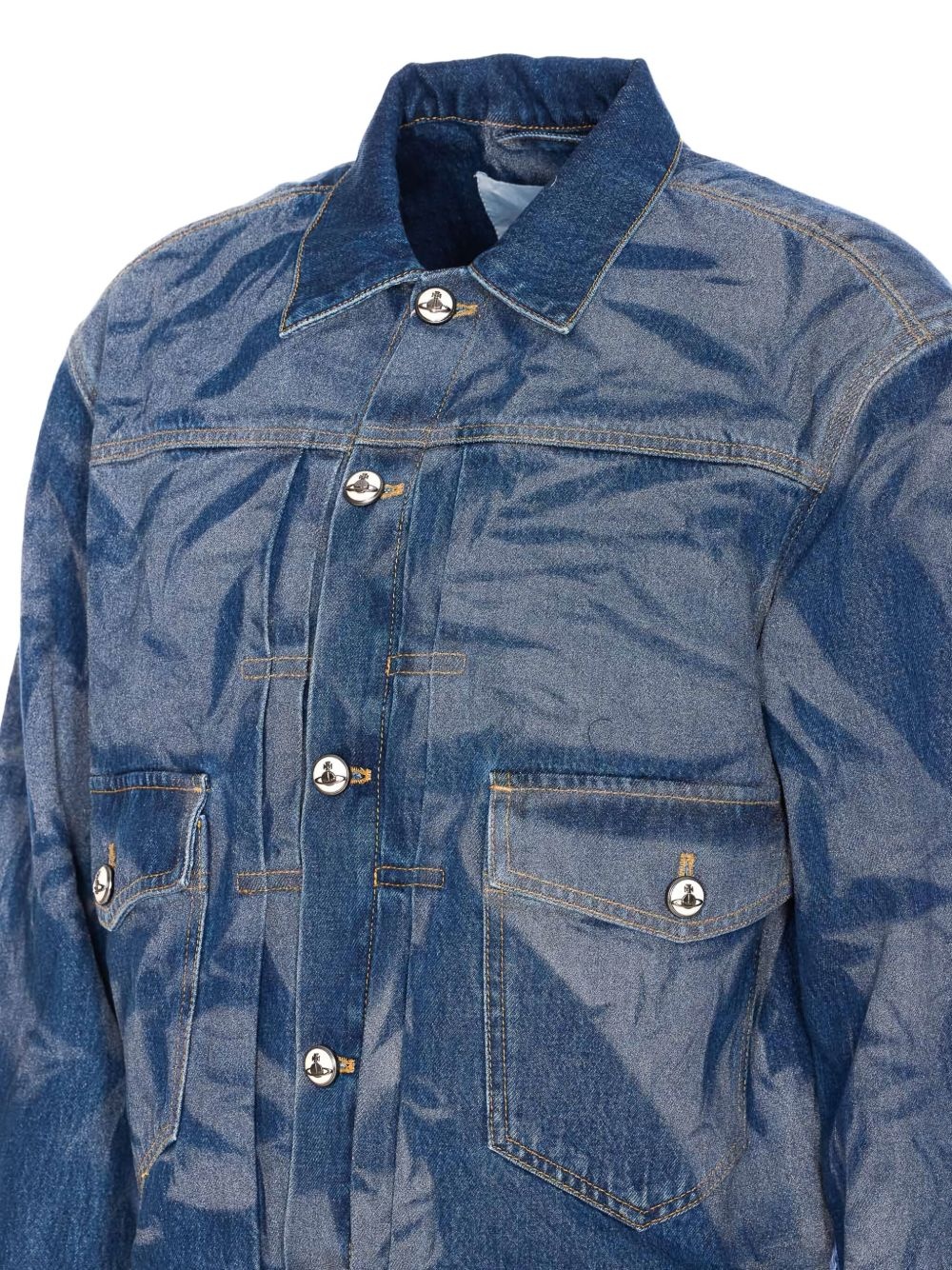 crinkled-effect denim jacket - 3