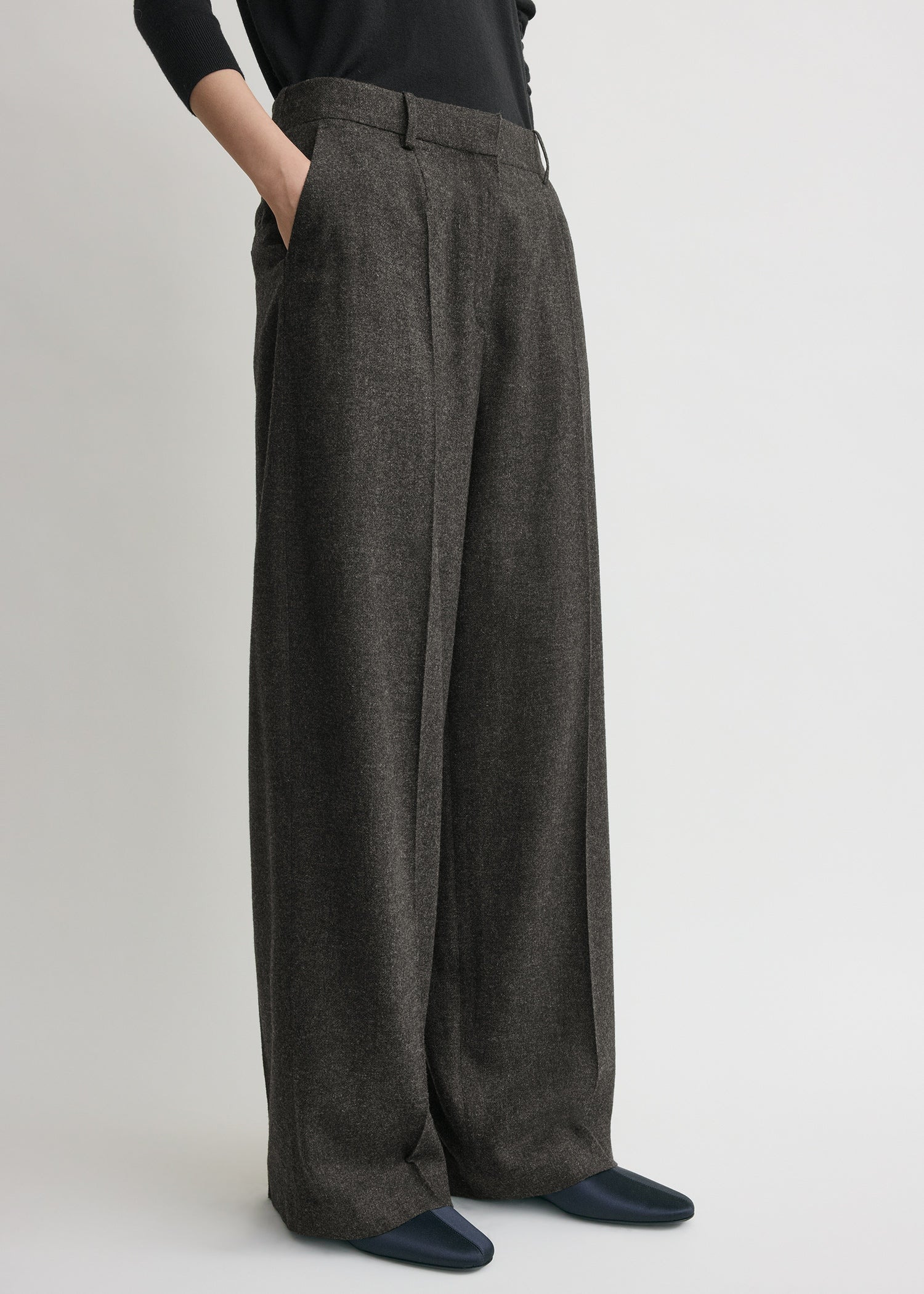 Wide flannel trousers charcoal - 5