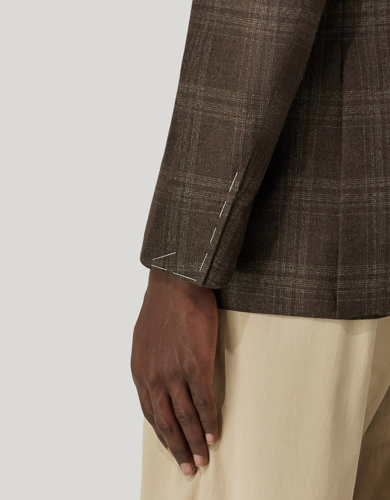 LIGHT BLUE AND BROWN OVERCHECK BLAZER IN SILK AND CASHMERE 5