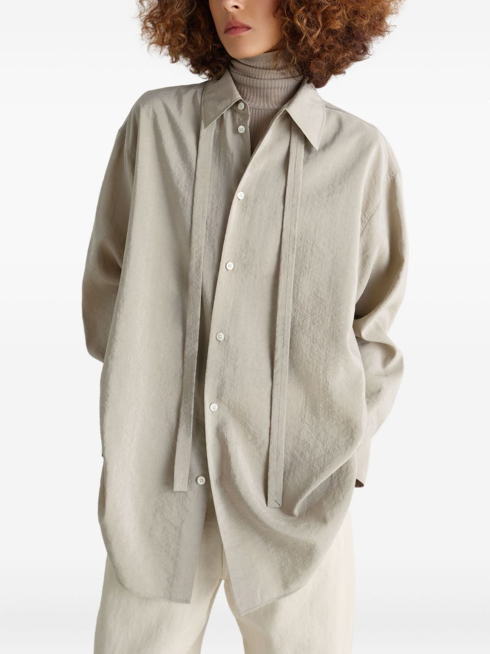 tied-neck buttoned shirt - 3