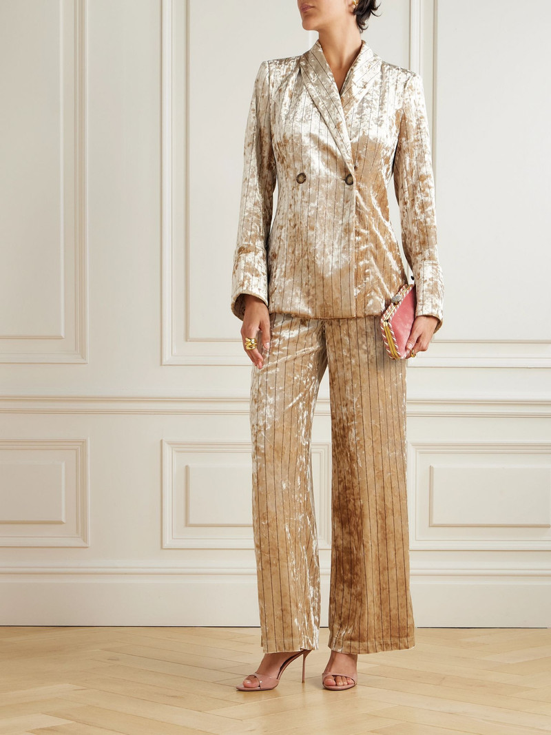 LORETTA CAPONI Cipro pinstriped crushed-velvet wide-leg pants Peach outlook