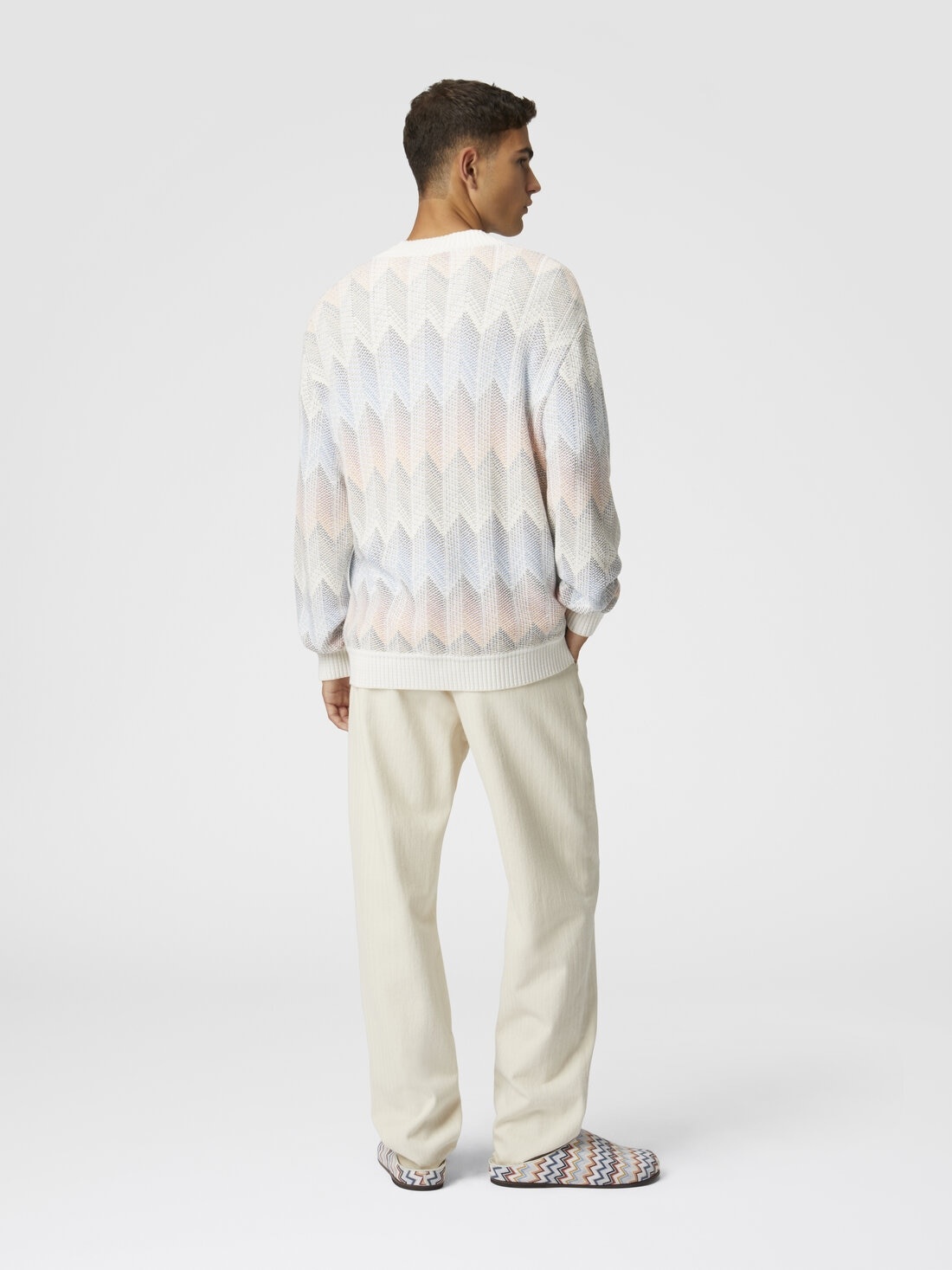 Gradient chevron cotton blend cardigan with pockets - 3