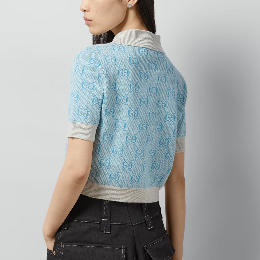 (WMNS) Gucci GG Wool Jacquard Polo 'Light Blue' 773631-XKDK5-4576 - 3