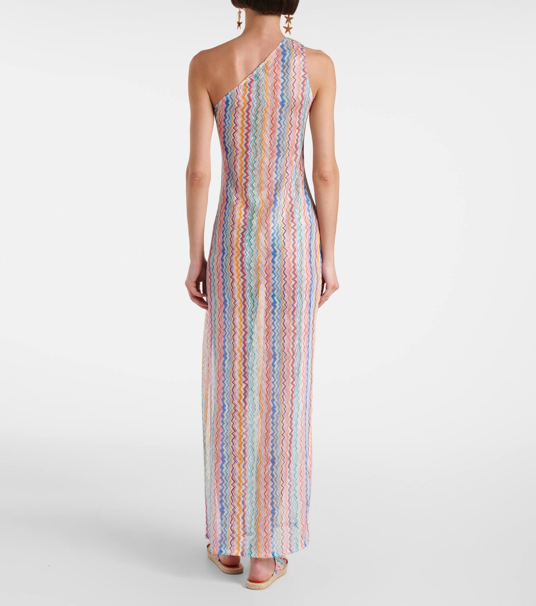 Zigzag semi-sheer one-shoulder maxi dress - 3