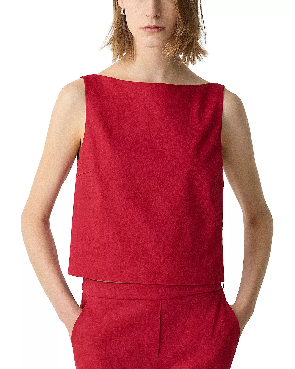 Bateau Neck Linen Cropped Top - 1