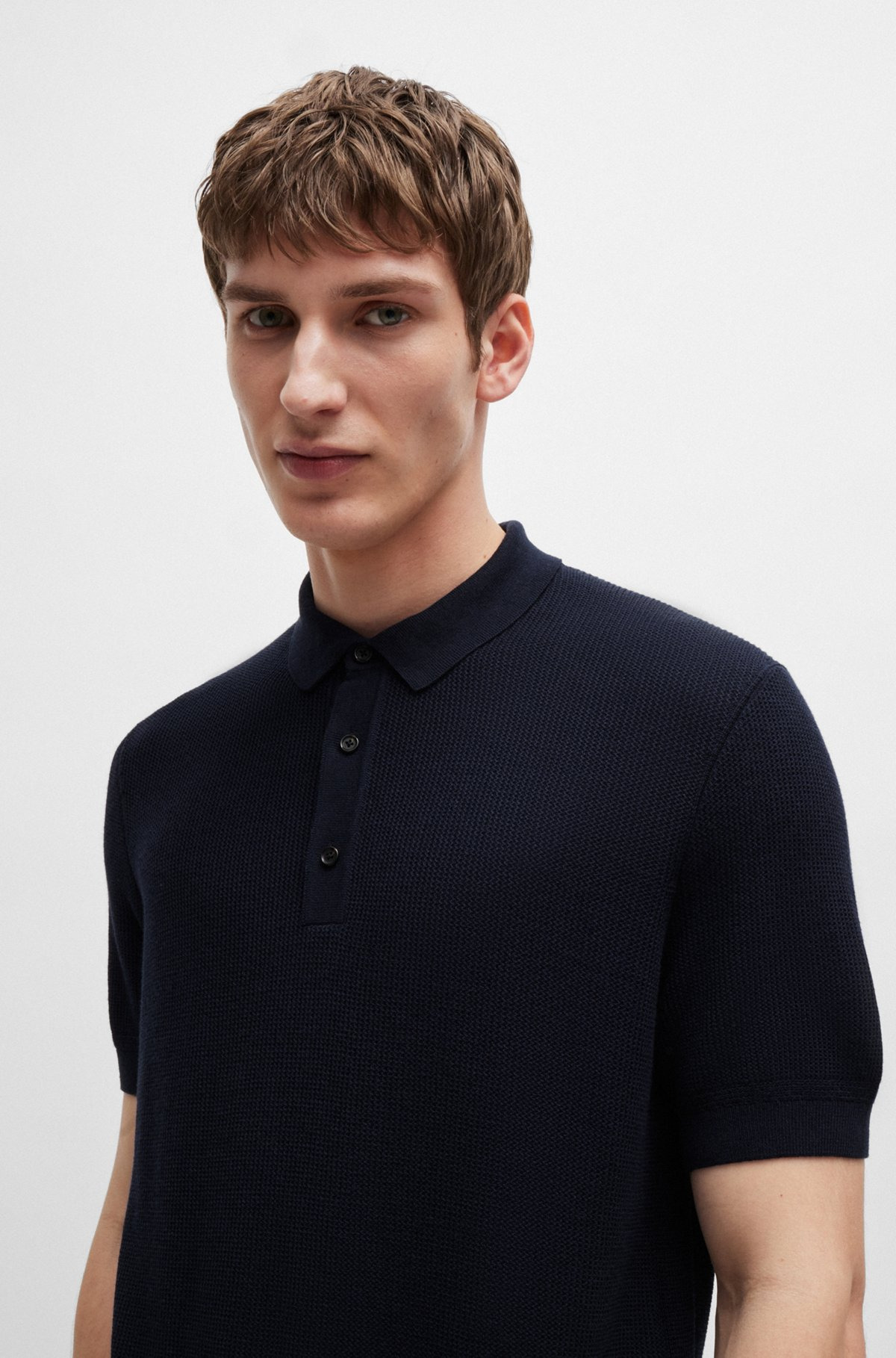 REGULAR-FIT KNIT POLO WITH MIXED STRUCTURES - 3