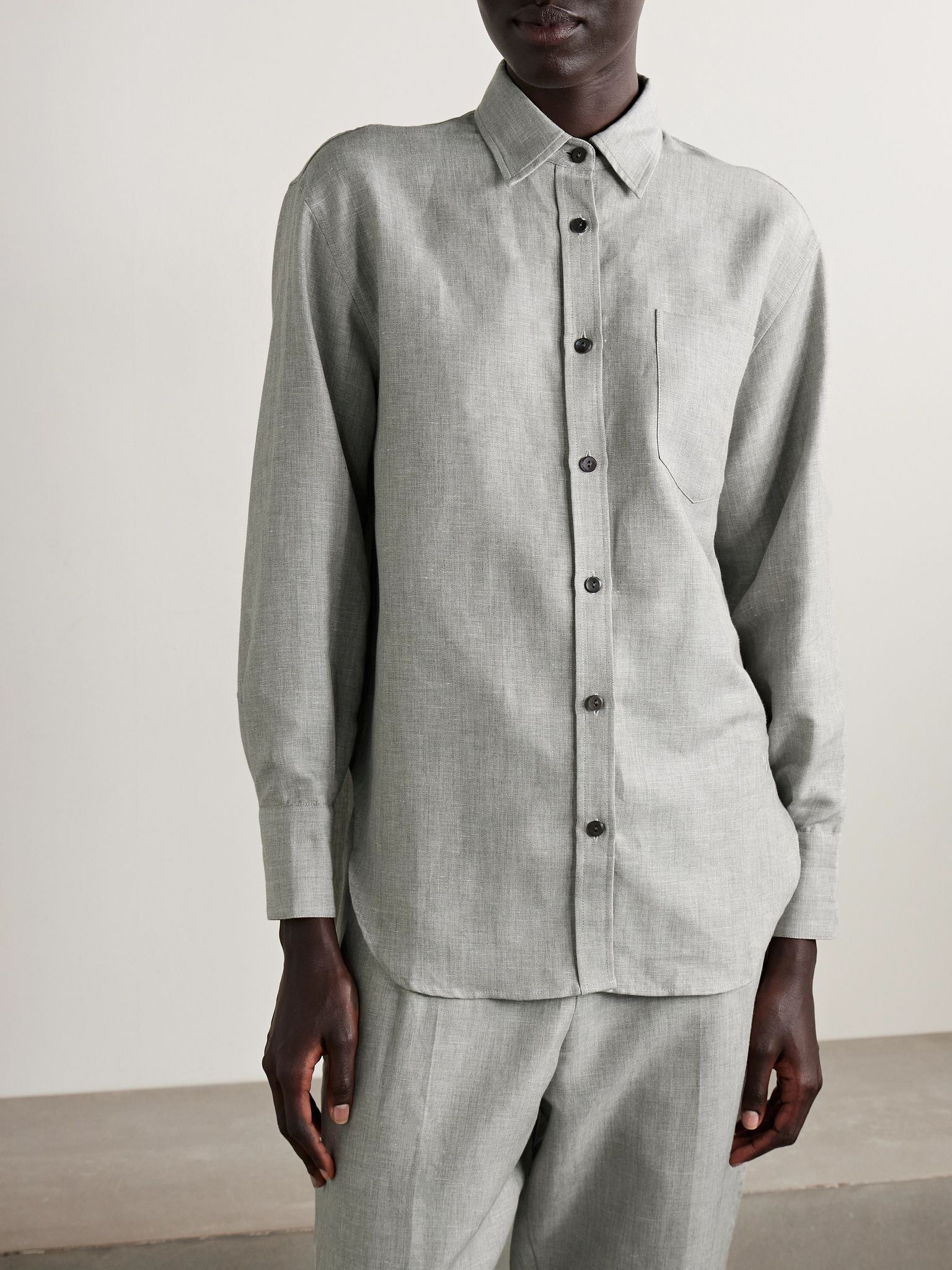 Linen, cotton and wool-blend twill shirt Light gray - 3