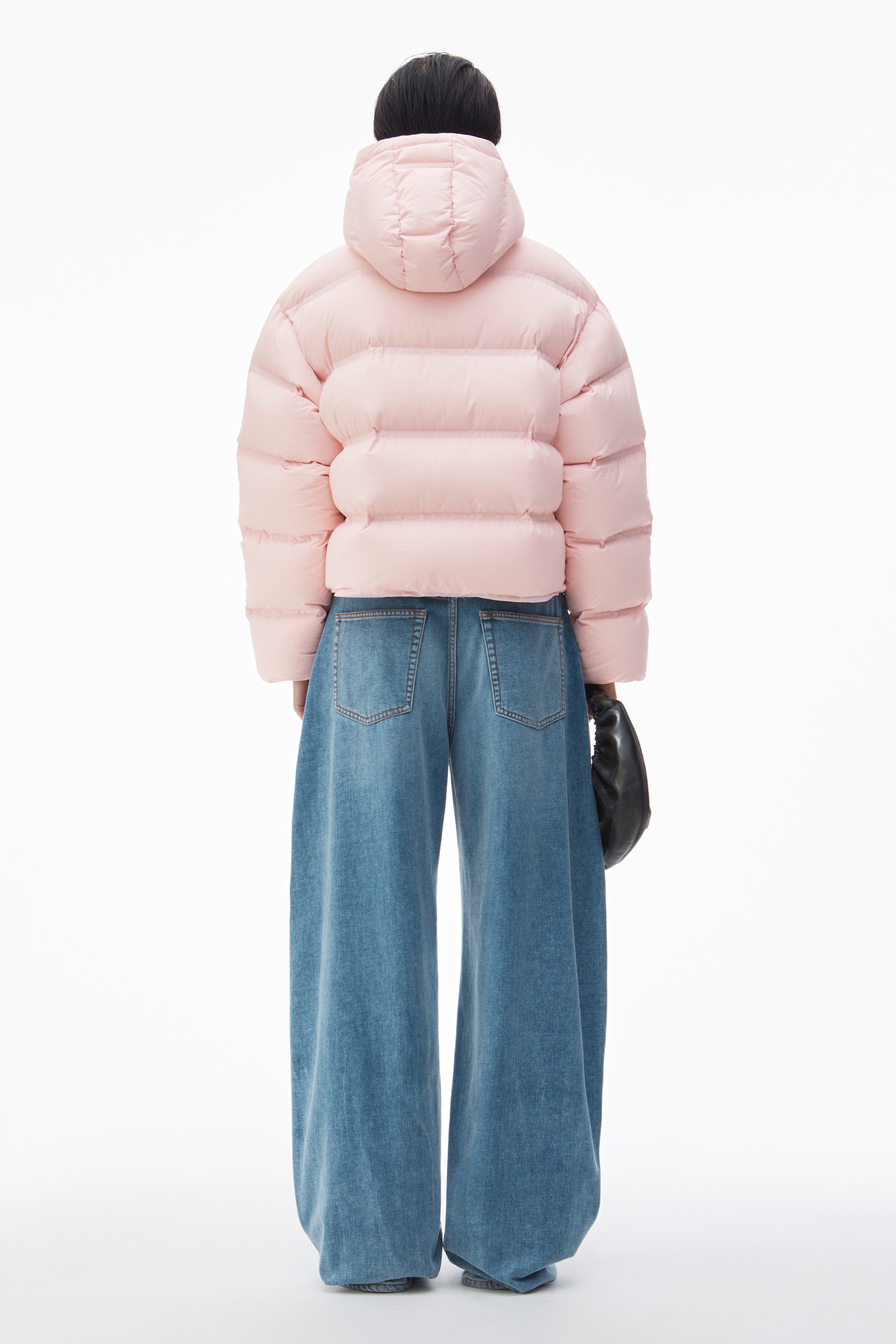 cropped channel hoodie in feather & down - 5