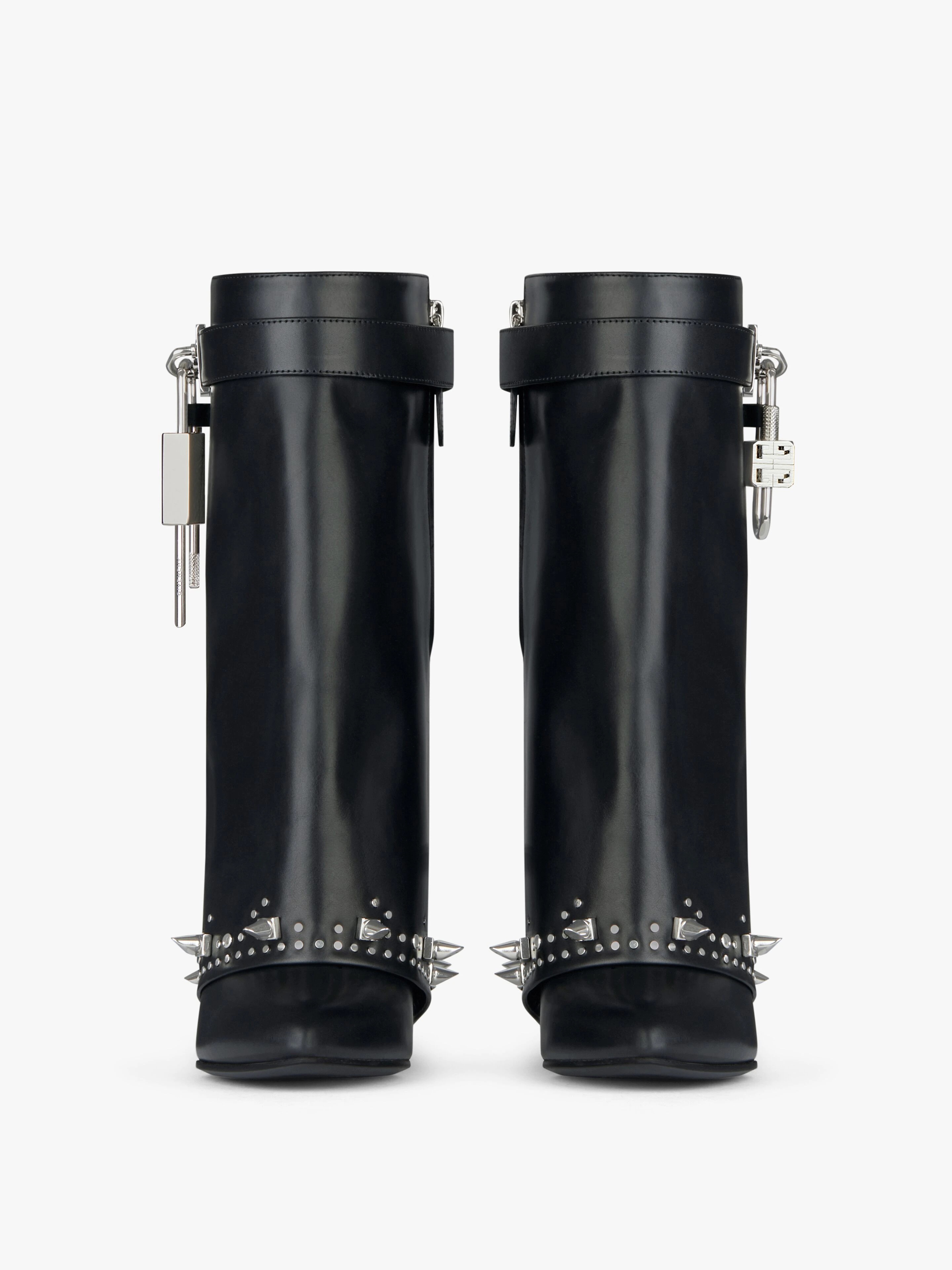 SHARK LOCK ANKLE BOOTS IN BOX LEATHER WITH STUDS - 3