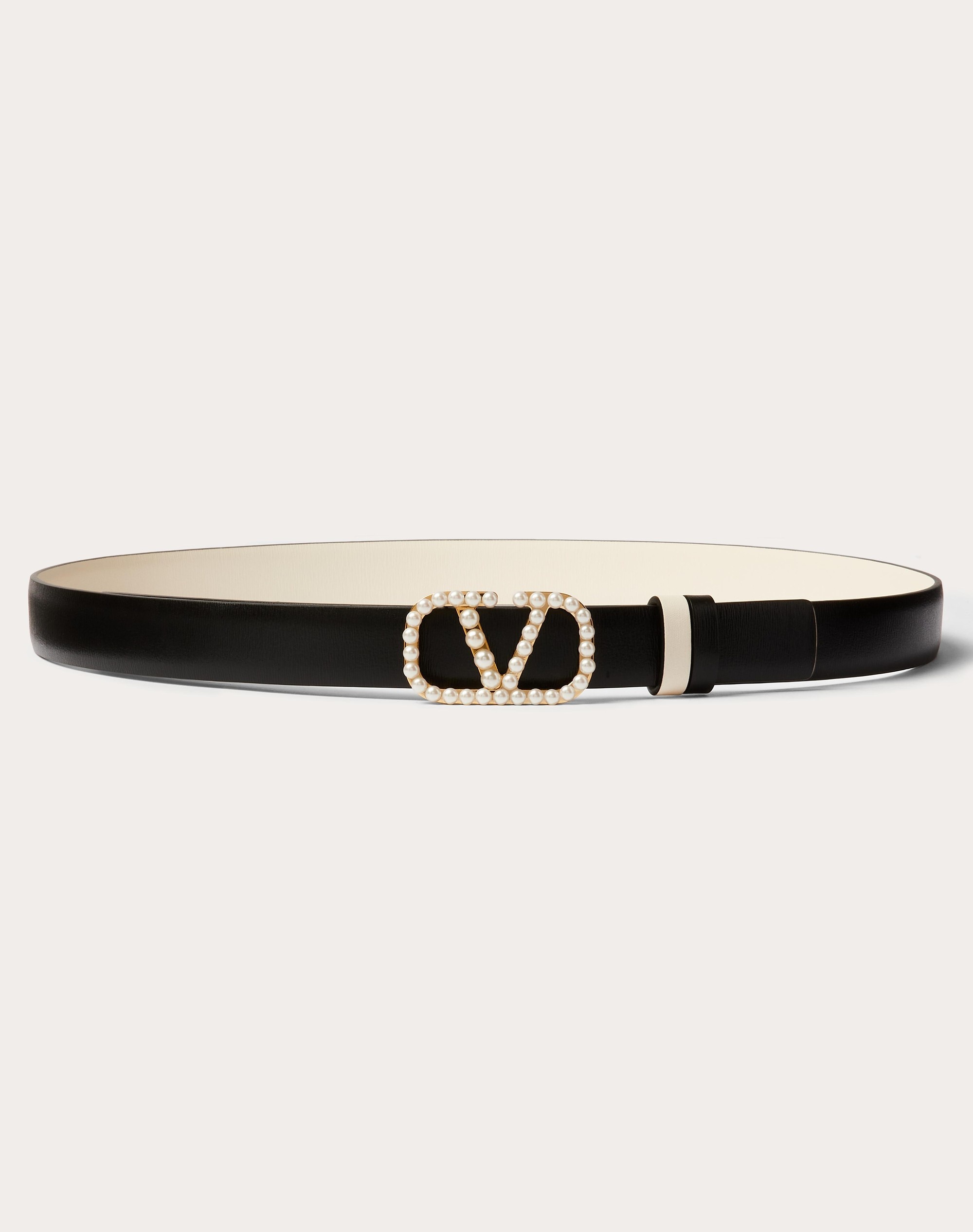 VLOGO SIGNATURE REVERSIBLE BELT IN SHINY CALFSKIN WITH PEARLS 20 MM - 1