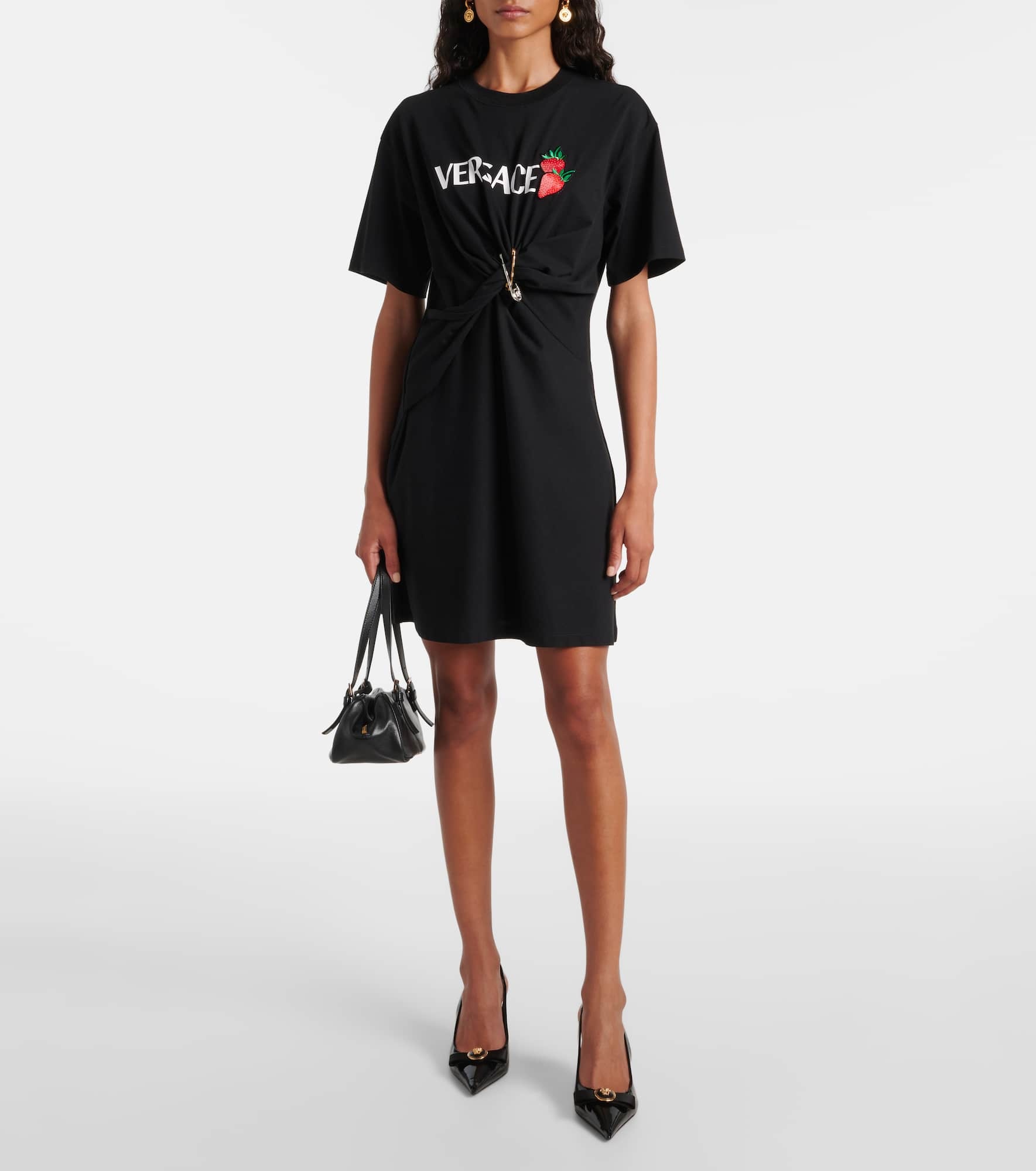 Logo gathered cotton minidress - 2