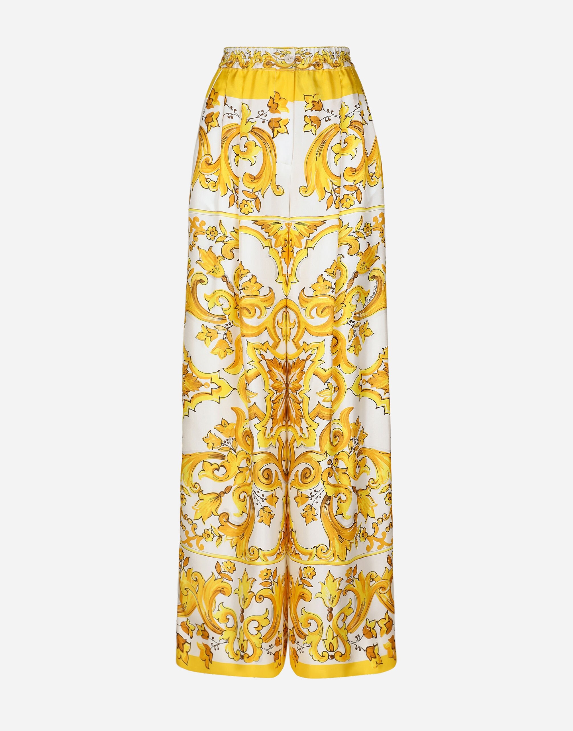 Majolica-print silk twill pants with elasticated waistband - 1