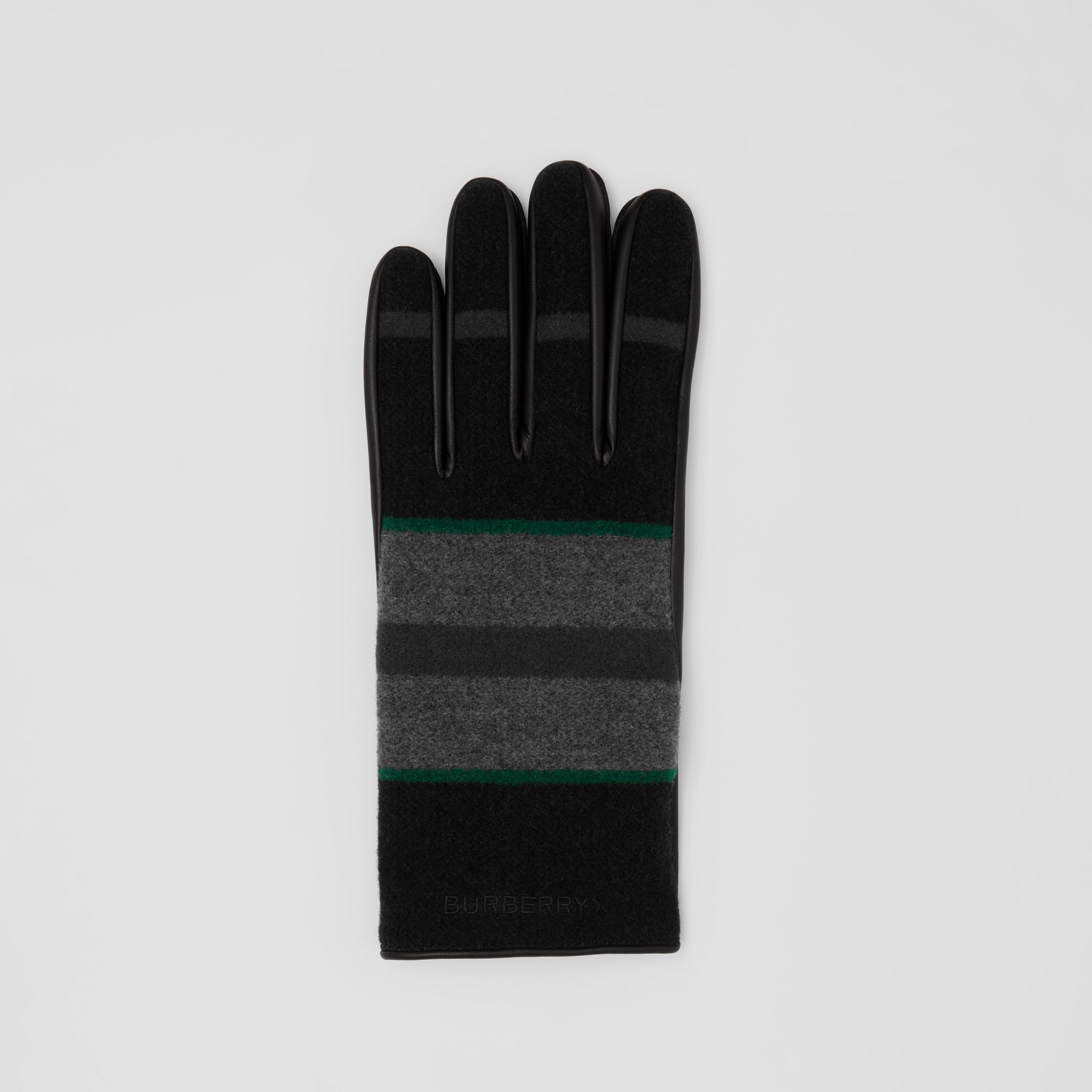 Cashmere-lined striped Wool and Leather Gloves - 3