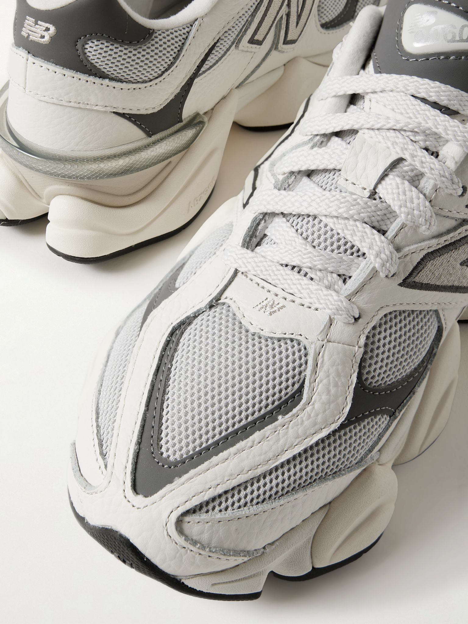 9060 rubber-trimmed textured-leather and mesh sneakers White - 4