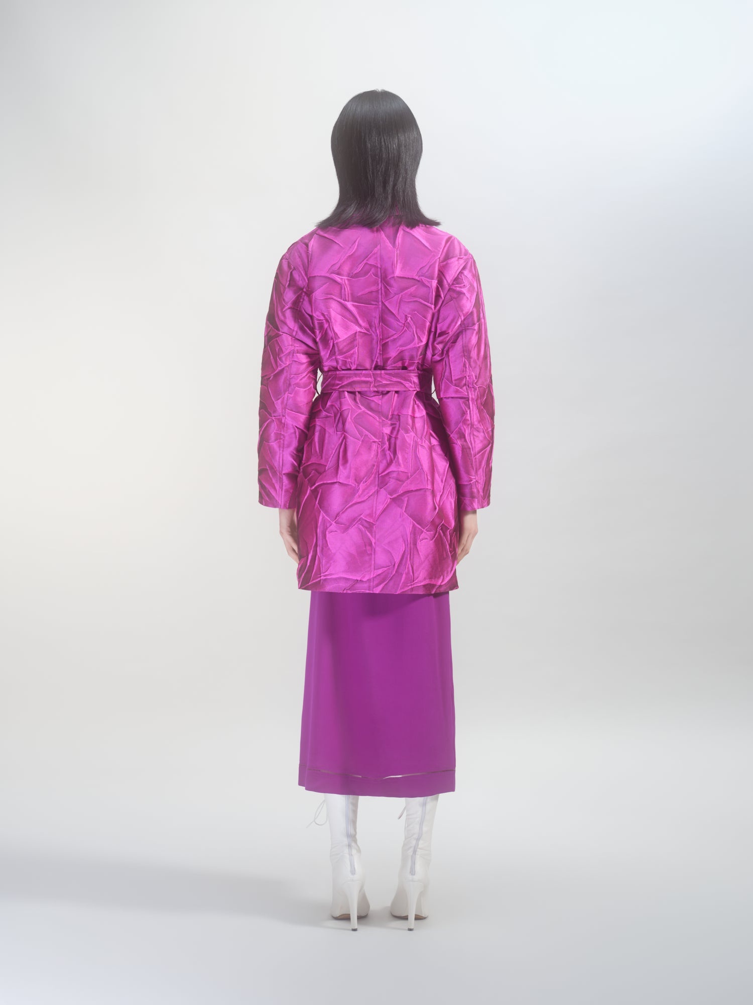 JACQUARD BELTED MAC - 4