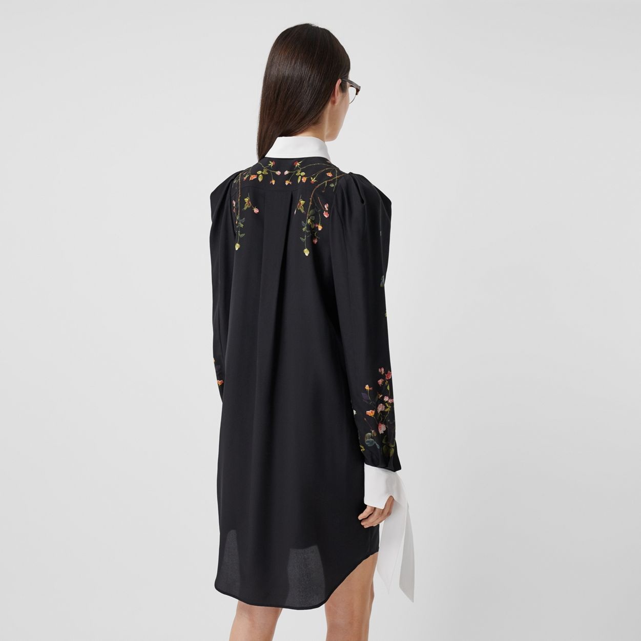 Rose Print Silk Crepe De Chine Shirt Dress - 4