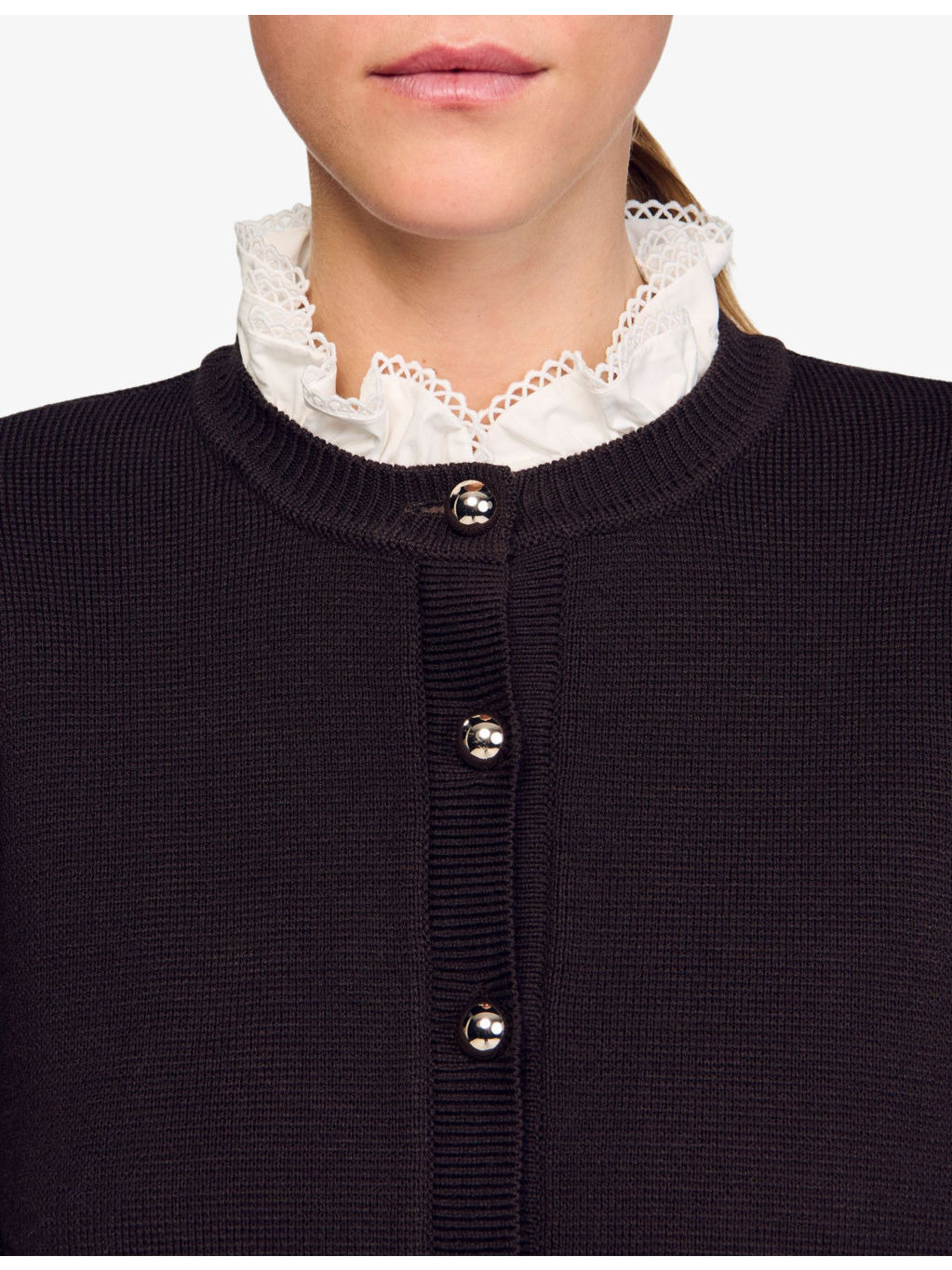 Ruffled-Collar Long-Sleeve Wool-Blend Cardigan - 5