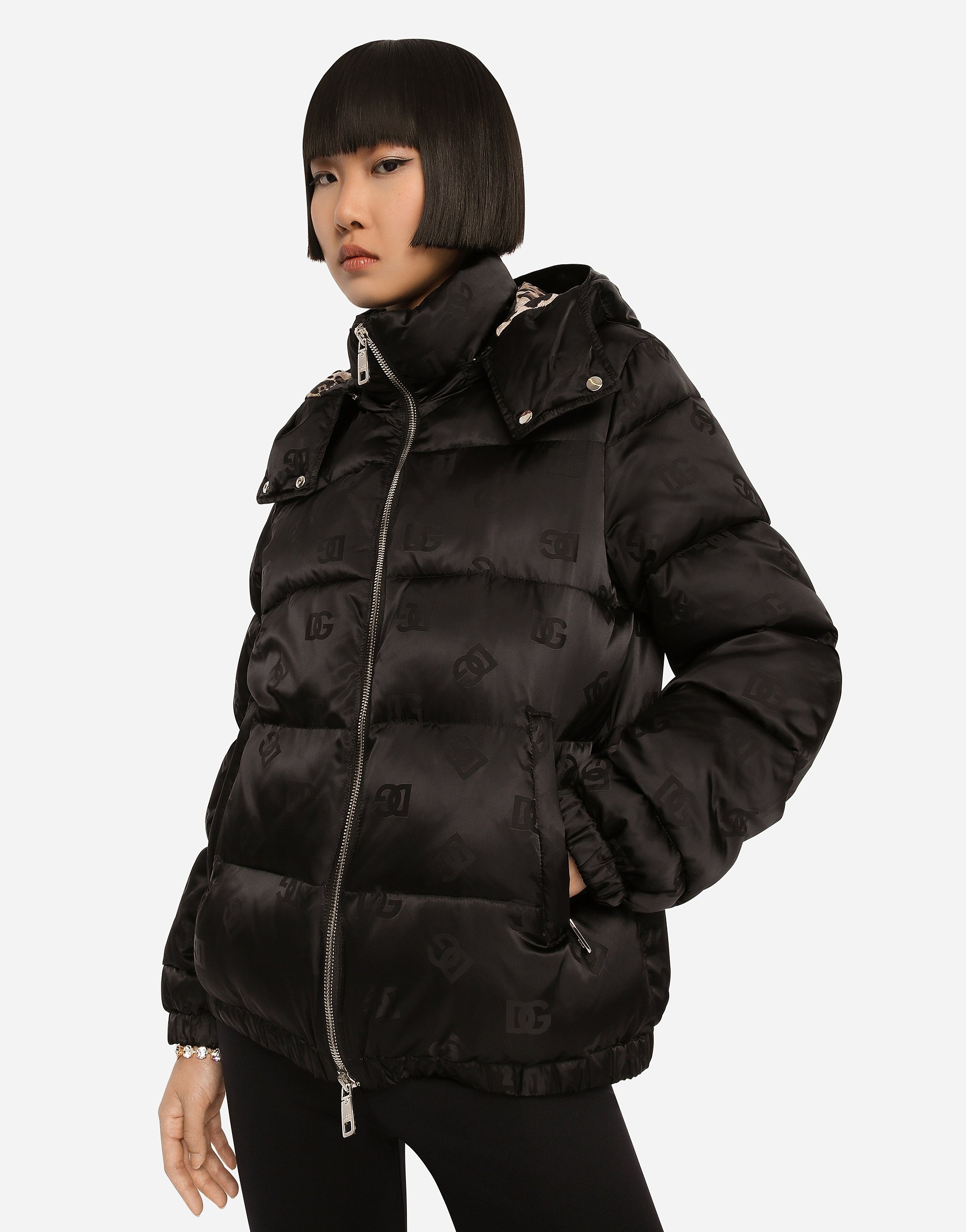 Satin jacquard down jacket with all-over DG logo - 2