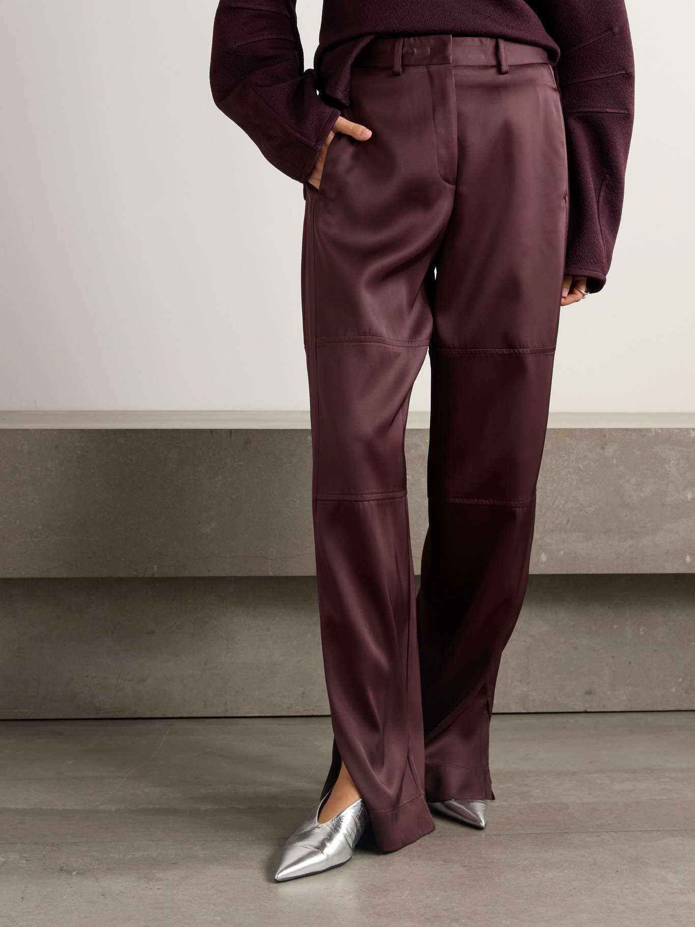 Satin-twill straight-leg pants - 3