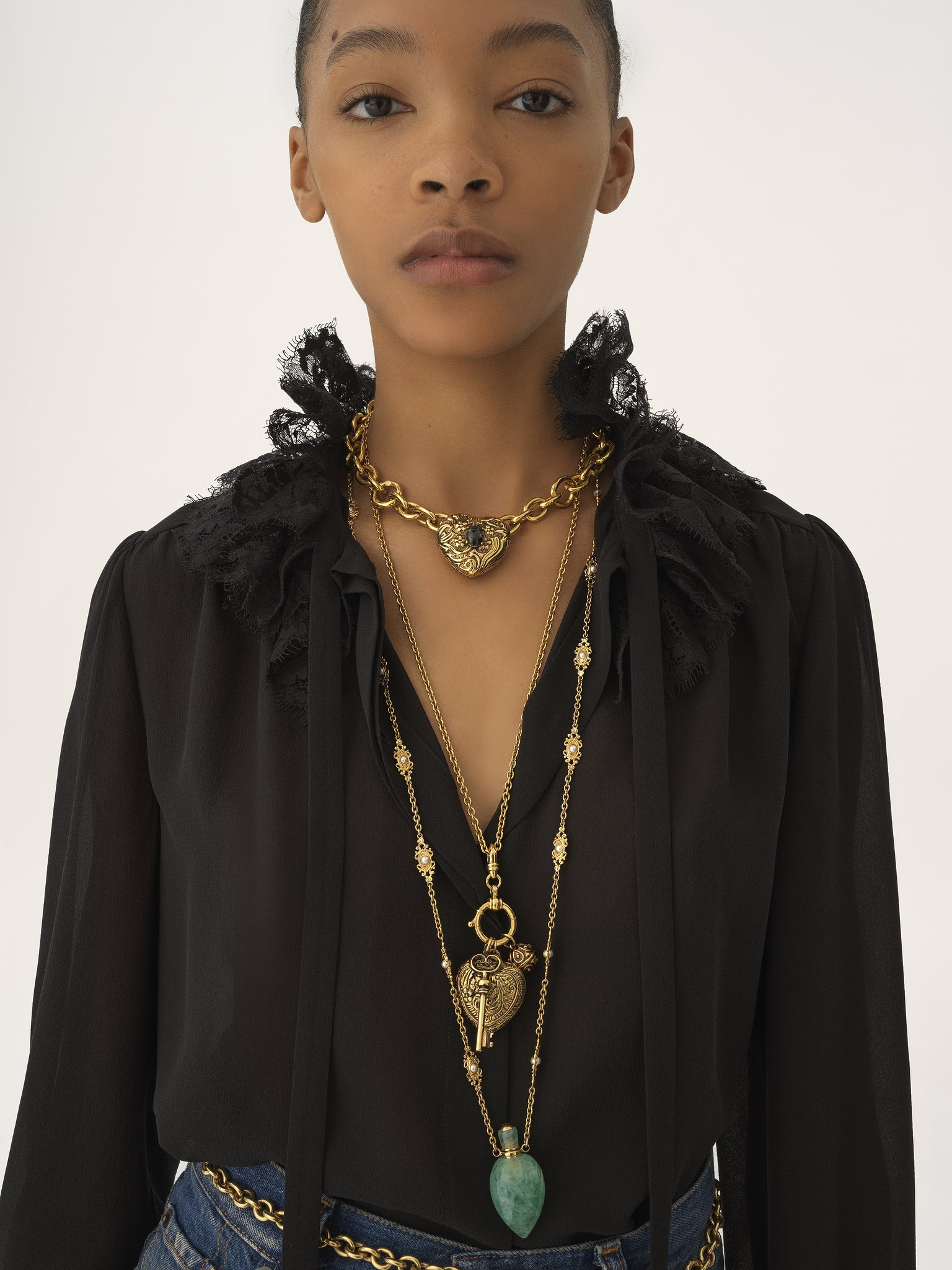 FLUID BLOUSE IN SILK GEORGETTE & LACE - 6